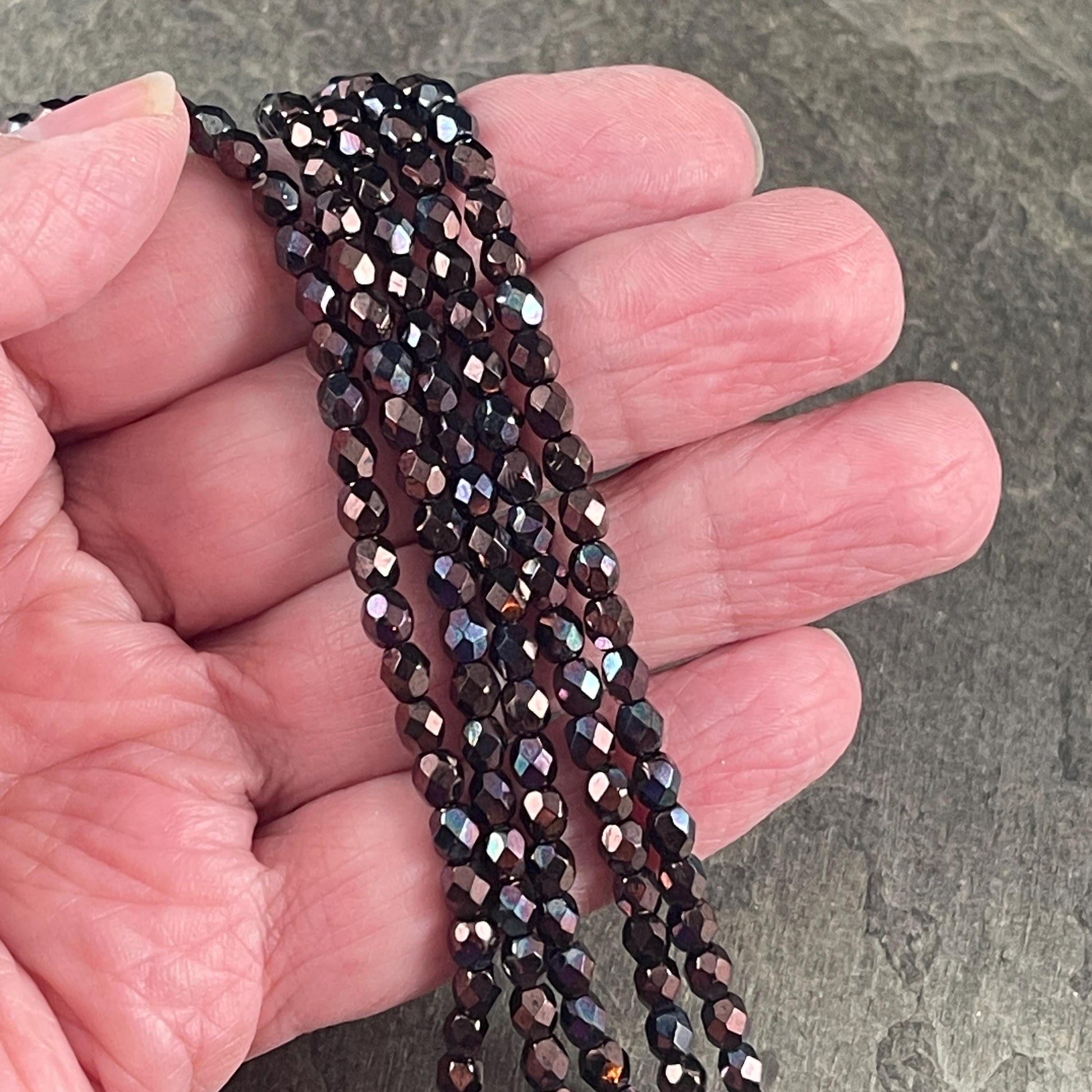 4mm Faceted Round Czech Glass Beads, Metallic Wine, Plum Luster (FP4/15726) * Qty. 50