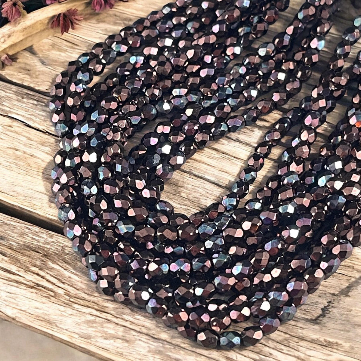 Czech Glass Beads - 4mm Faceted Round Beads, Metallic Wine, Plum Luster (FP4/SM-B15726) * Qty. 50