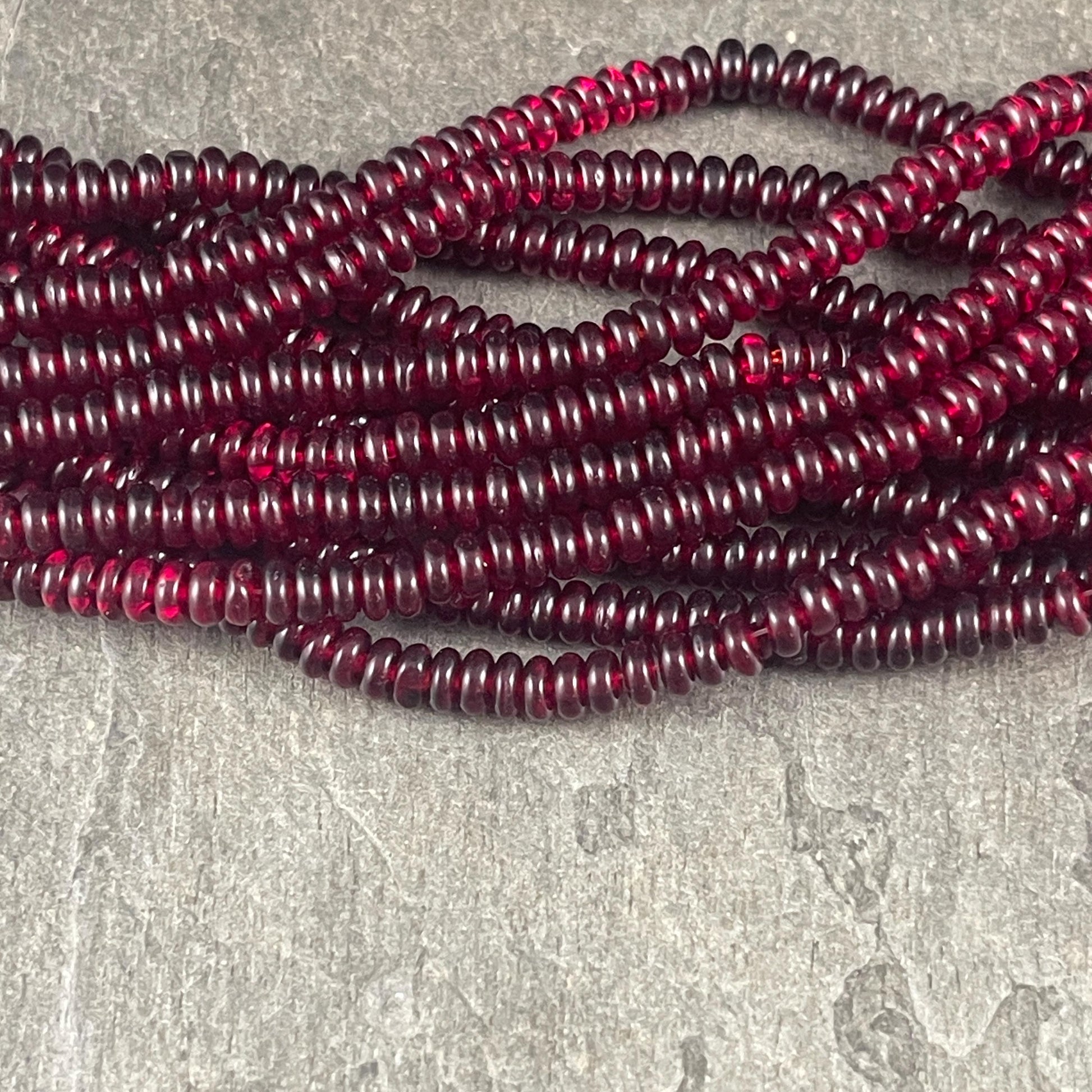 Garnet Red 4x2mm Heishi Rondelle, Czech Glass Beads, Transparent Dark Red (RD4/SM-9011) * Qty. 100