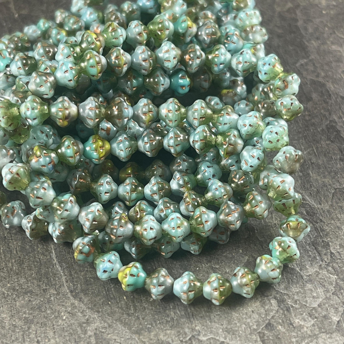 Czech Beads - 6mm Saturn Bicone, Sea Green and Olive Green (PS6/RJ-5229) * 25 Beads