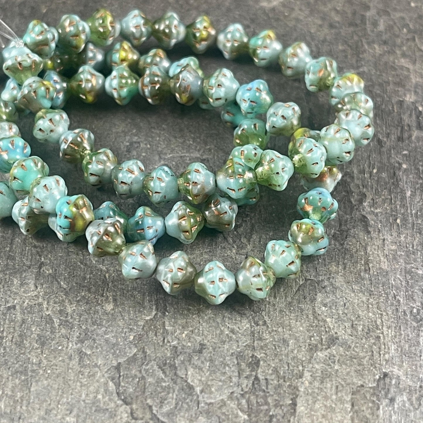 Czech Beads - 6mm Saturn Bicone, Sea Green and Olive Green (PS6/RJ-5229) * 25 Beads