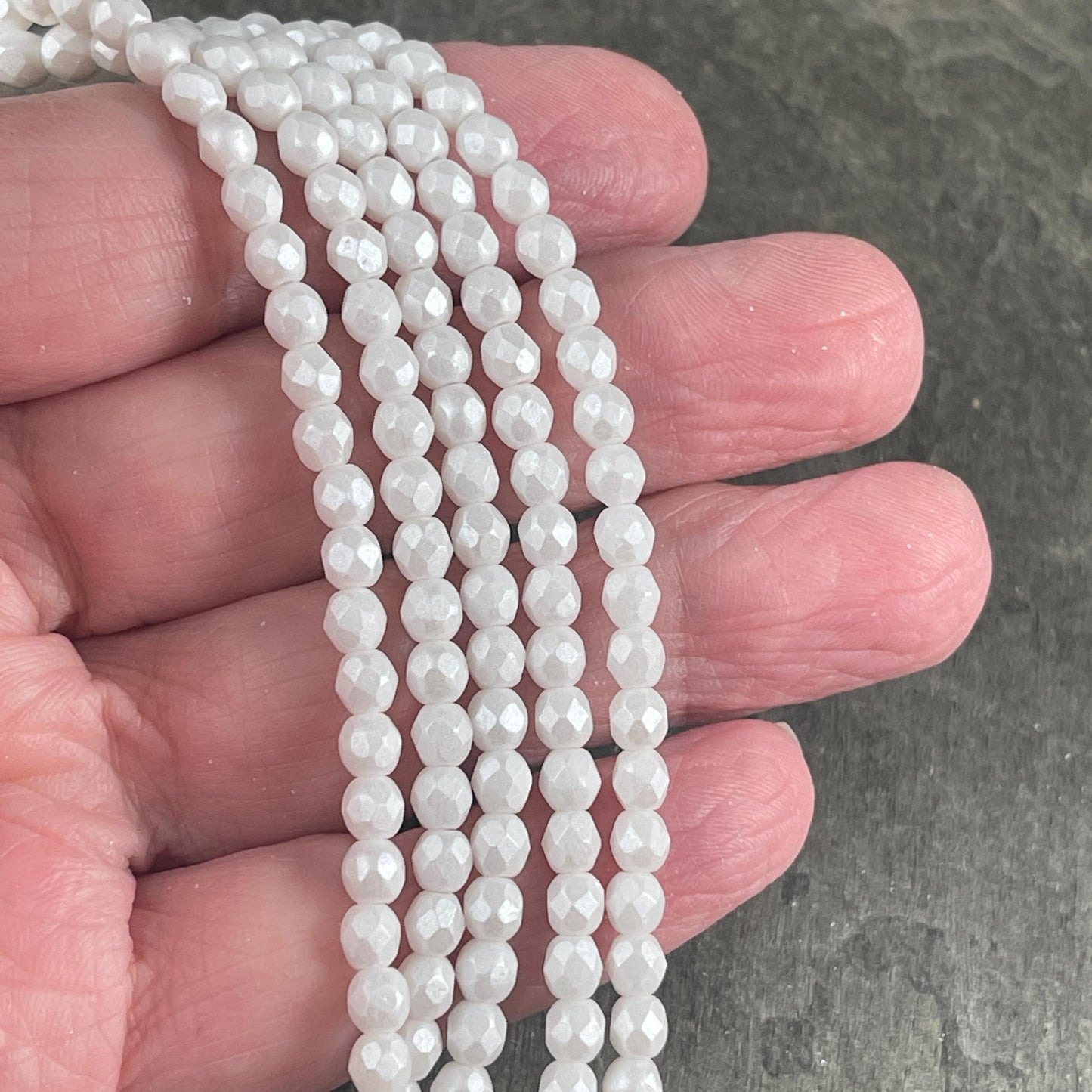 Czech Glass Beads - 4mm White Faceted Beads, Alabaster Shimmer Luster (FP4/SM-S24C02010) * Qty 50