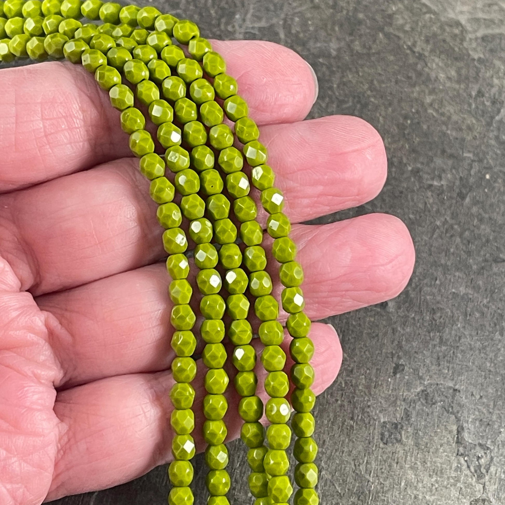 Opaque Olive Green Czech Glass Beads, Avocado Green 4mm Faceted Round Beads (FP4/SM-53420) * Qty 50