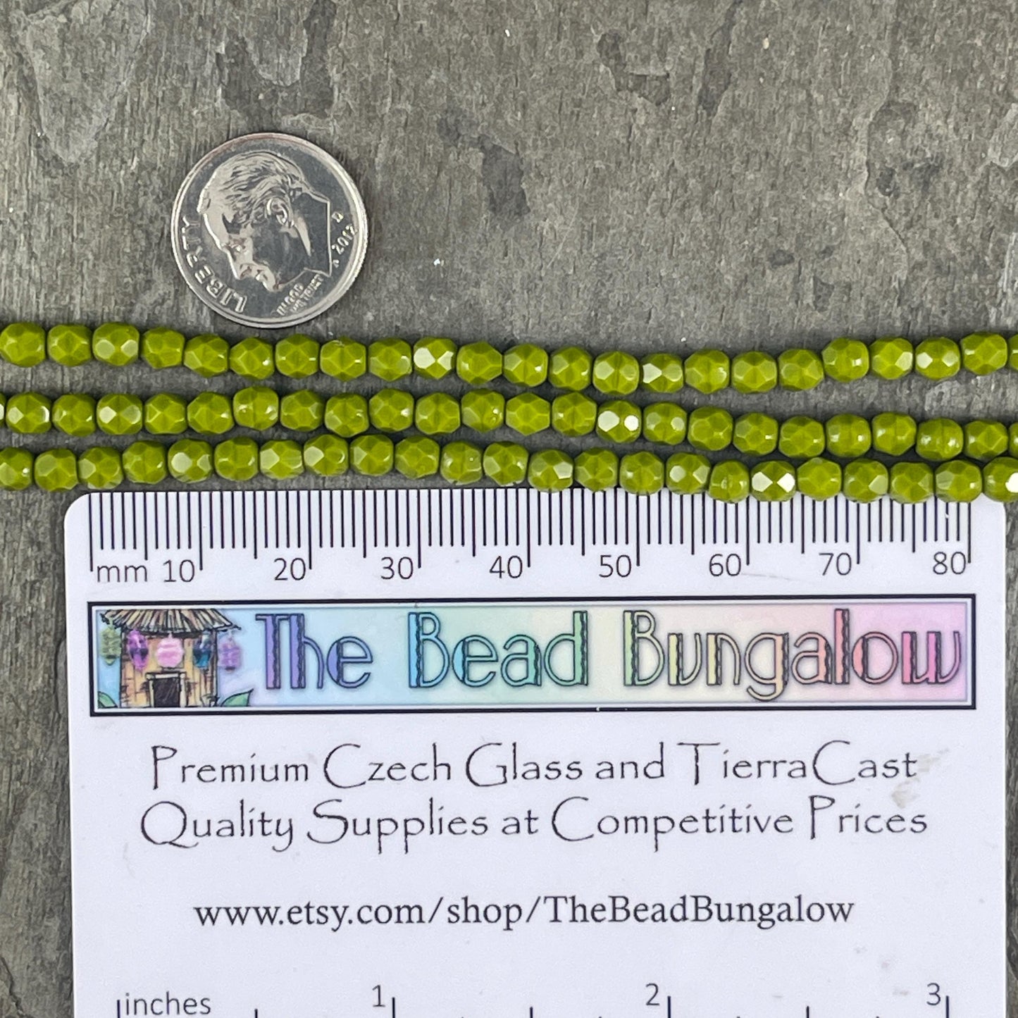 Opaque Olive Green Czech Glass Beads, Avocado Green 4mm Faceted Round Beads (FP4/SM-53420) * Qty 50