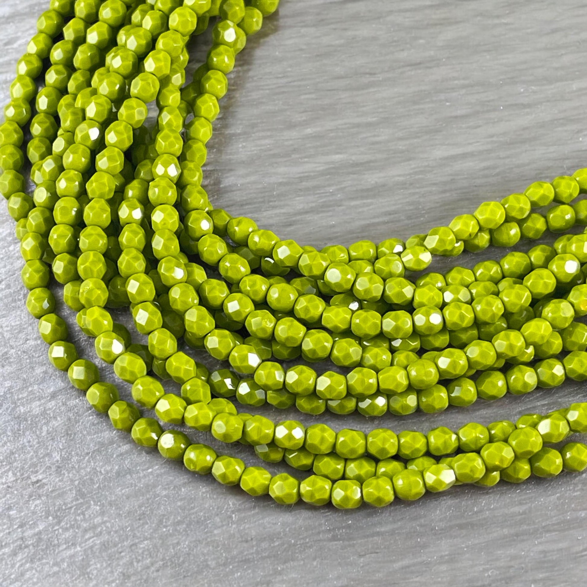 Opaque Olive Green Czech Glass Beads, Avocado Green 4mm Faceted Round Beads (FP4/SM-53420) * Qty 50