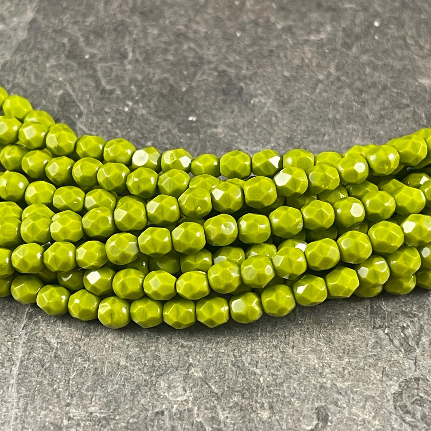 Opaque Olive Green Czech Glass Beads, Avocado Green 4mm Faceted Round Beads (FP4/SM-53420) * Qty 50