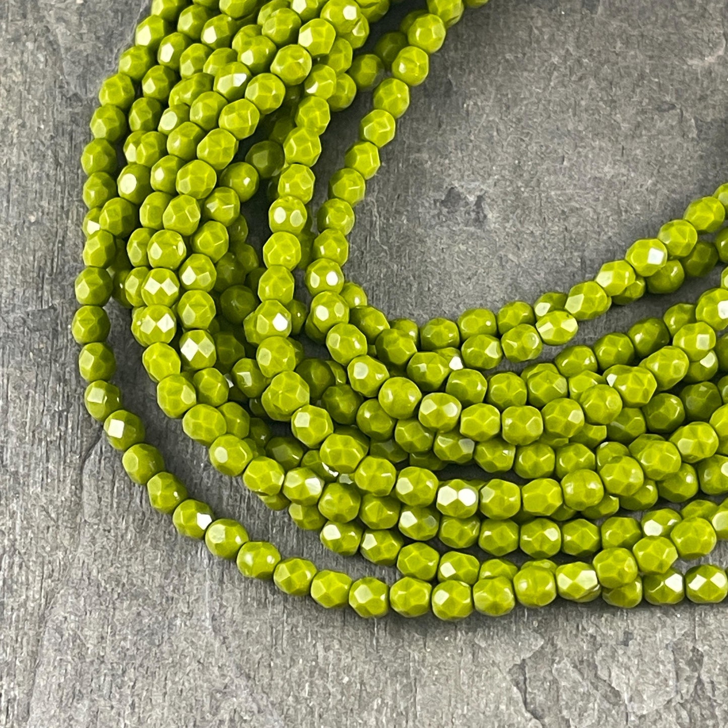 Opaque Olive Green Czech Glass Beads, Avocado Green 4mm Faceted Round Beads (FP4/SM-53420) * Qty 50