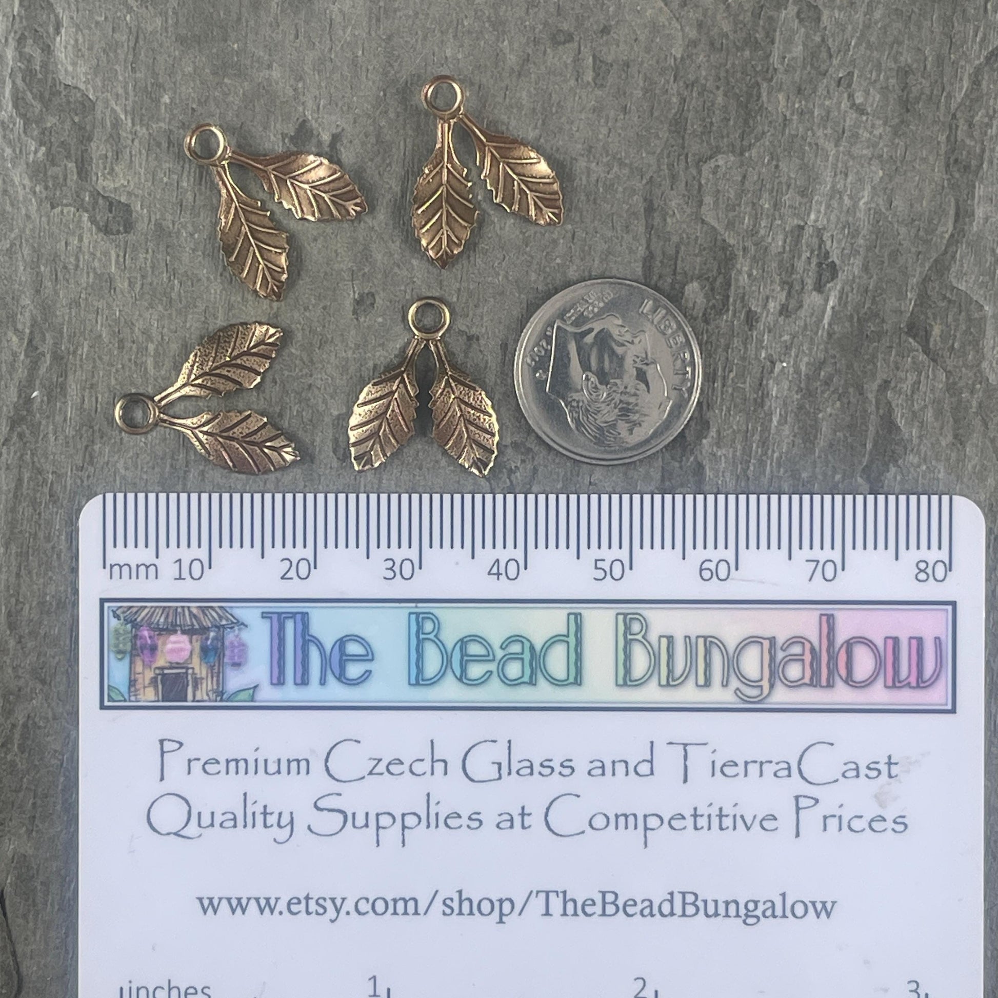 Antiqued Brass Double Leaf Charms, Nature Theme Charms, Floral Designs (A134) * Qty. 6