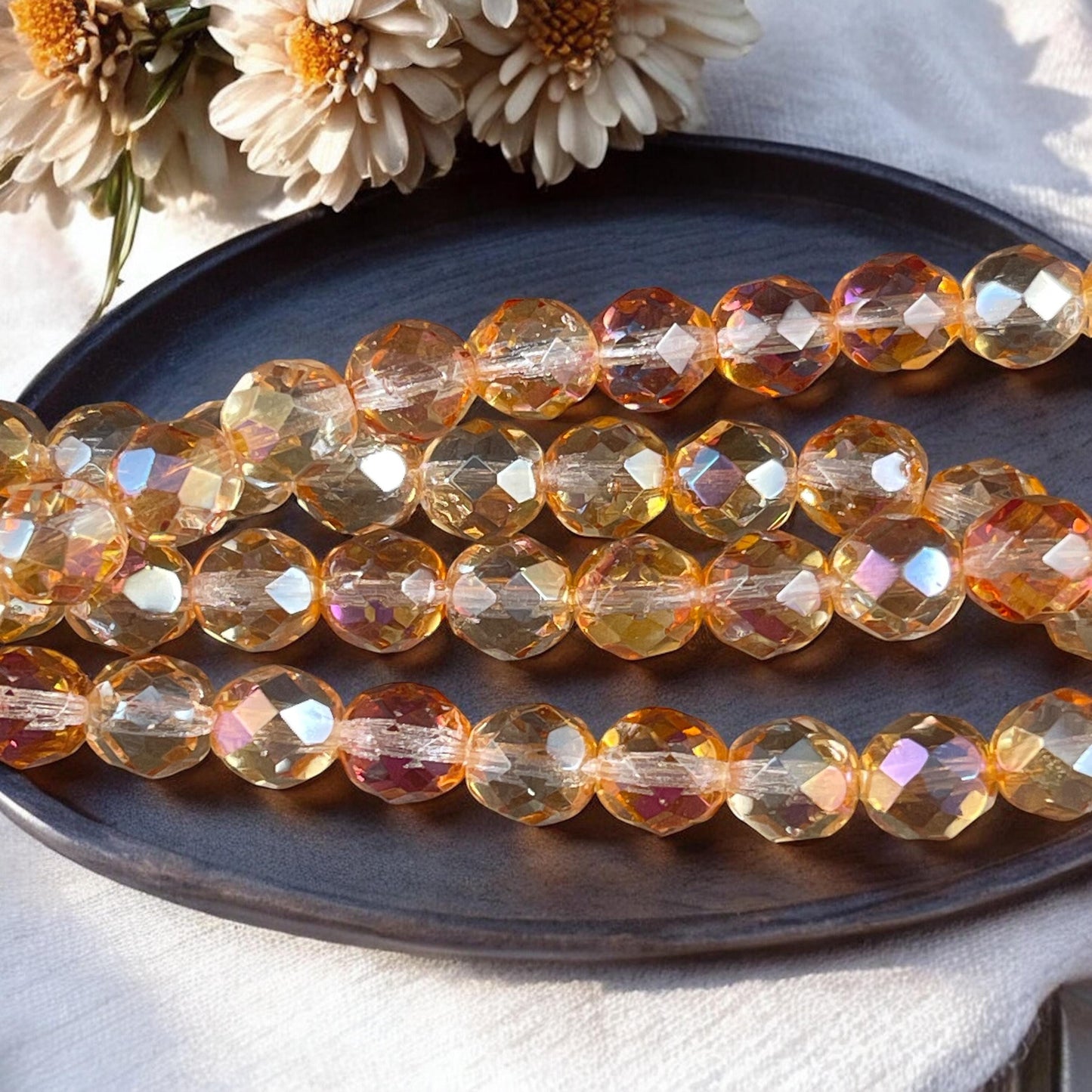 Transparent Celsian 8mm Faceted Czech Glass Beads, Golden Transparent Beads (FP8/SM-Z0003 ) * Qty. 25