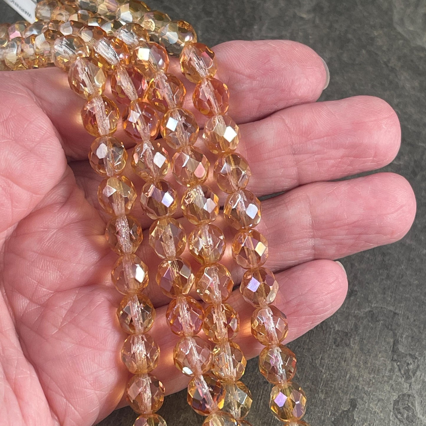 Czech Glass Beads - Transparent Celsian 8mm Faceted Round Beads, Golden Transparent Beads (FP8/SM-Z0003 ) * Qty. 25