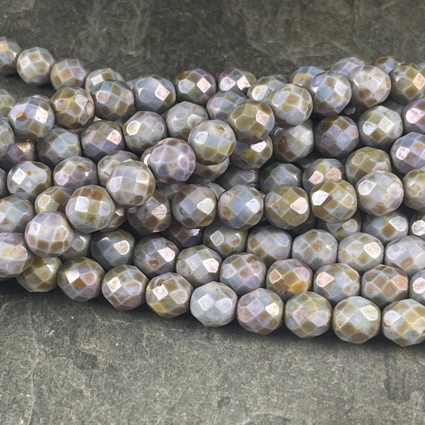 Slate Gray Green Blue 8mm Faceted Czech Glass Beads, Opaque Picasso Beads (FP8/SM-P65431 ) * Qty. 25