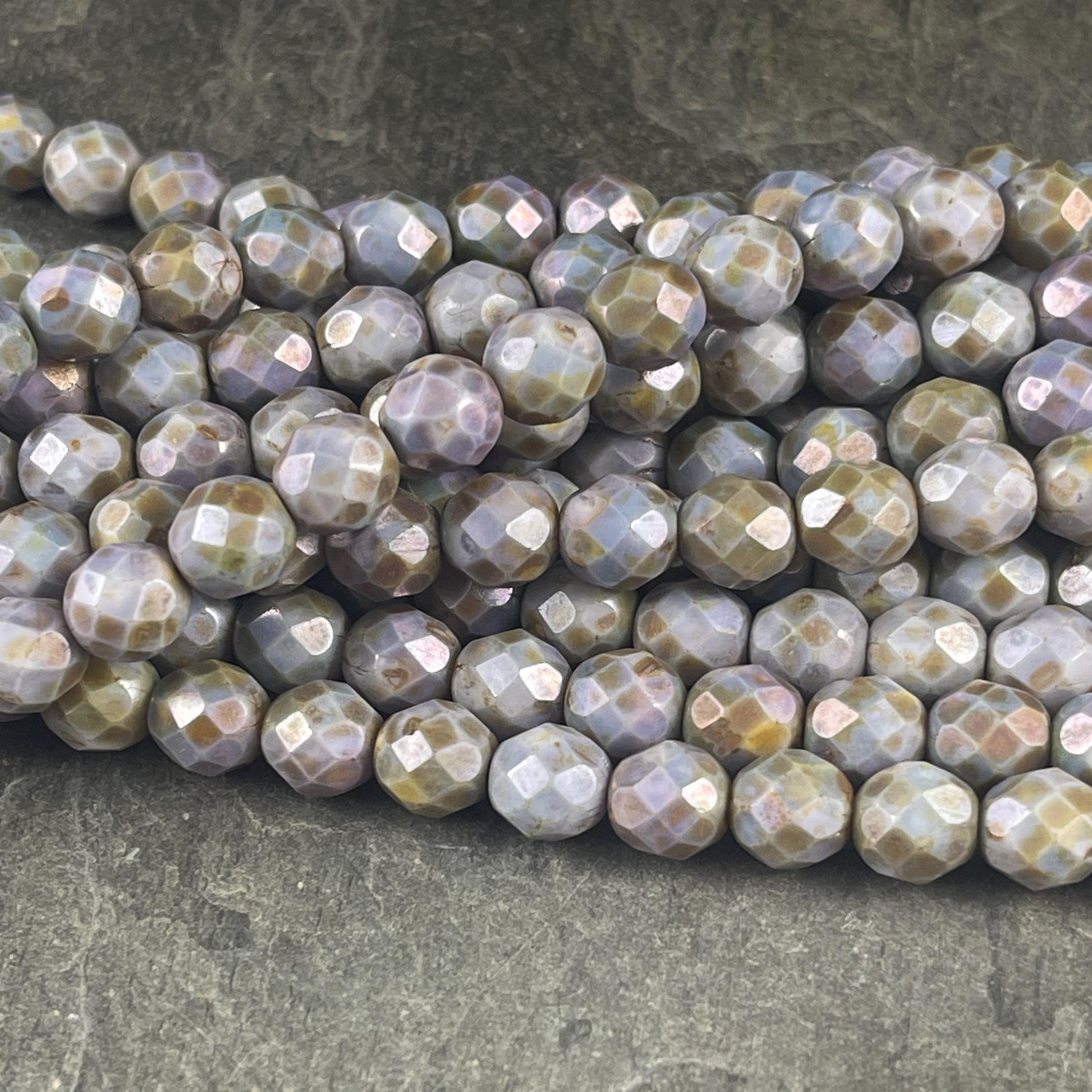 Slate Gray Green Blue 8mm Faceted Czech Glass Beads, Opaque Picasso Beads (FP8/SM-P65431 ) * Qty. 25