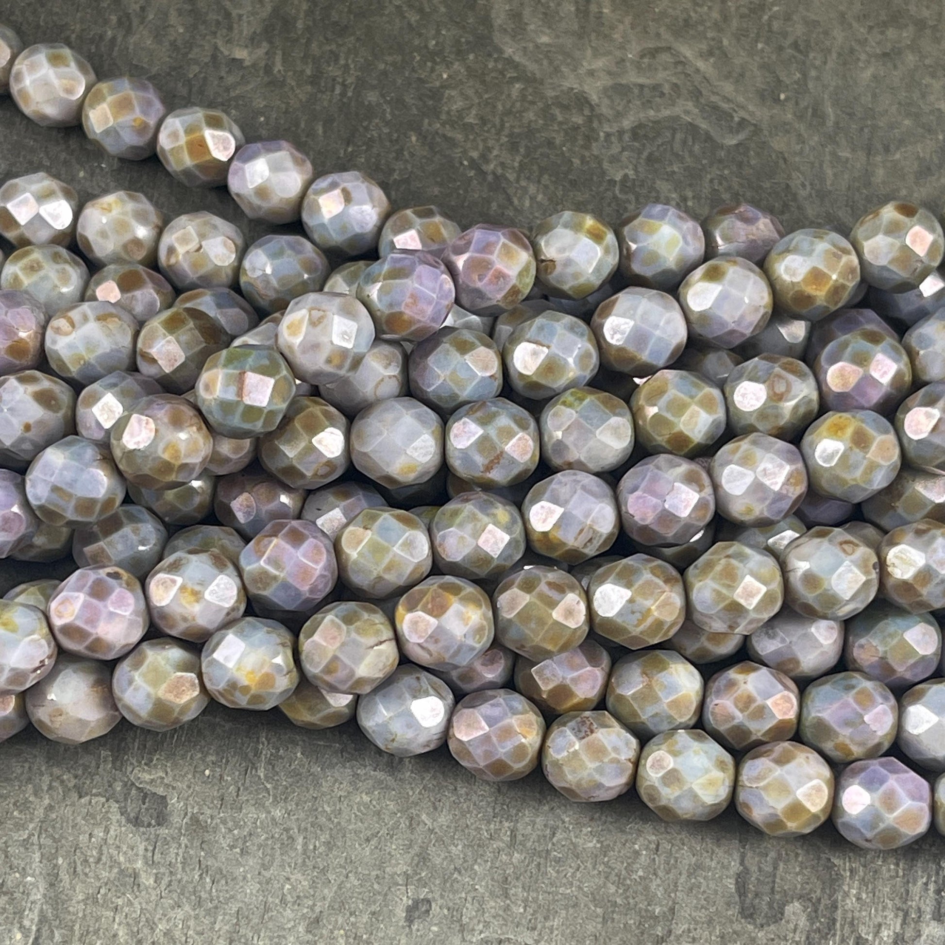 Slate Gray Green Blue 8mm Faceted Czech Glass Beads, Opaque Picasso Beads (FP8/SM-P65431 ) * Qty. 25