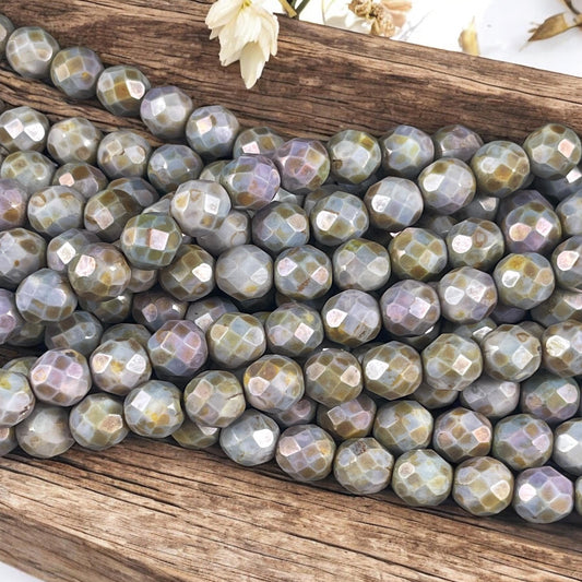 Czech Glass Beads - Slate Gray, Green Blue, 8mm Faceted Opaque Picasso Beads (FP8/SM-P65431 ) * Qty. 25