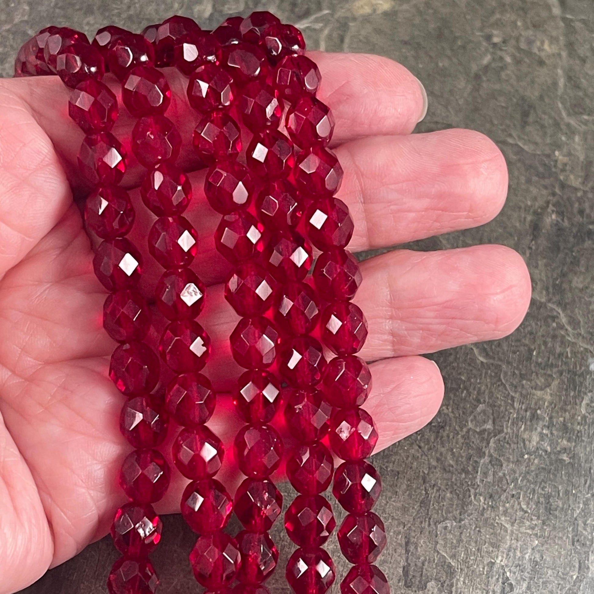 8mm Ruby Red Faceted Czech Glass Beads, Transparent Ruby Red Beads (FP8/SM-9010) * Qty. 25