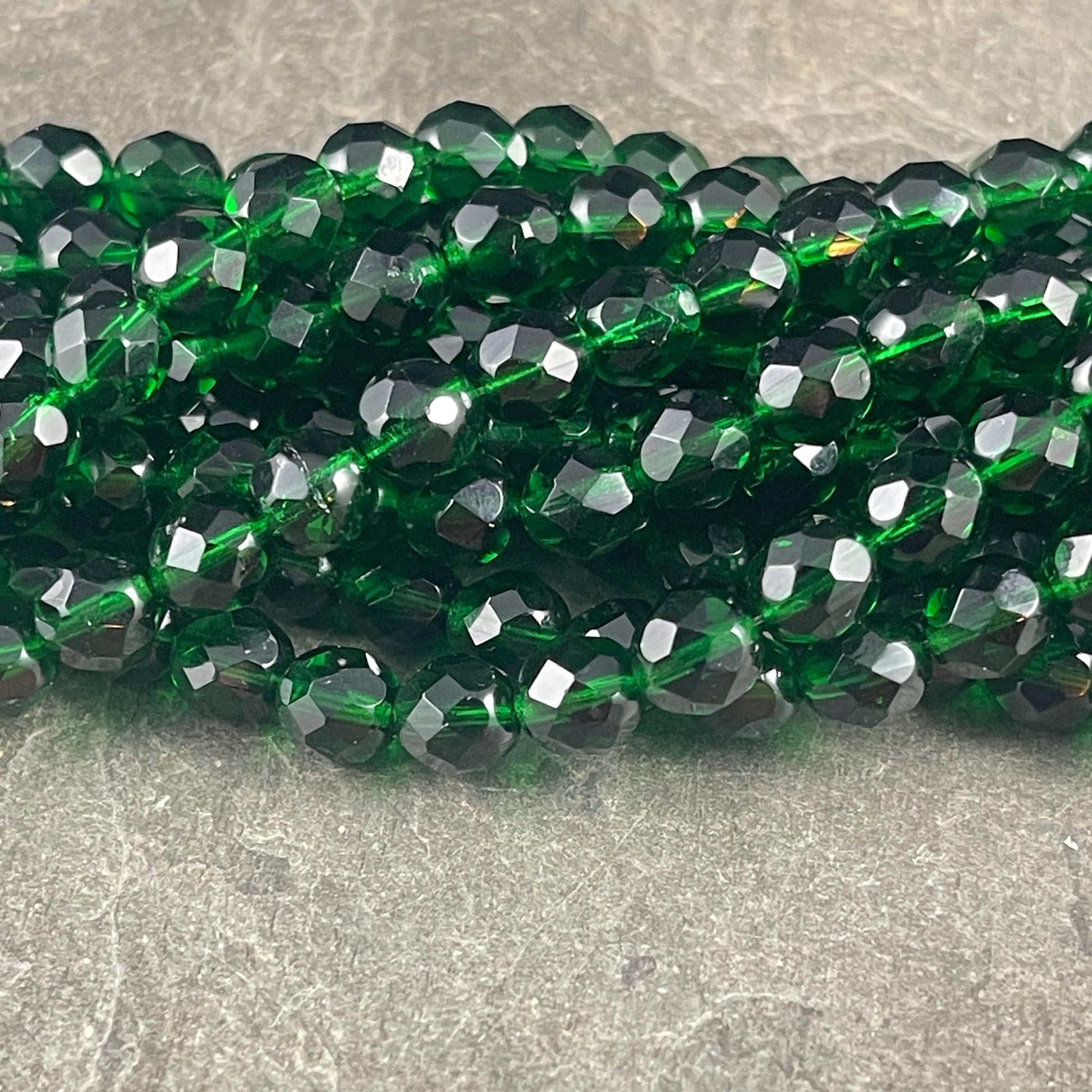 8mm Emerald Green Faceted Czech Glass Beads, Transparent Emerald Beads (FP8/SM-5014 ) * Qty. 25