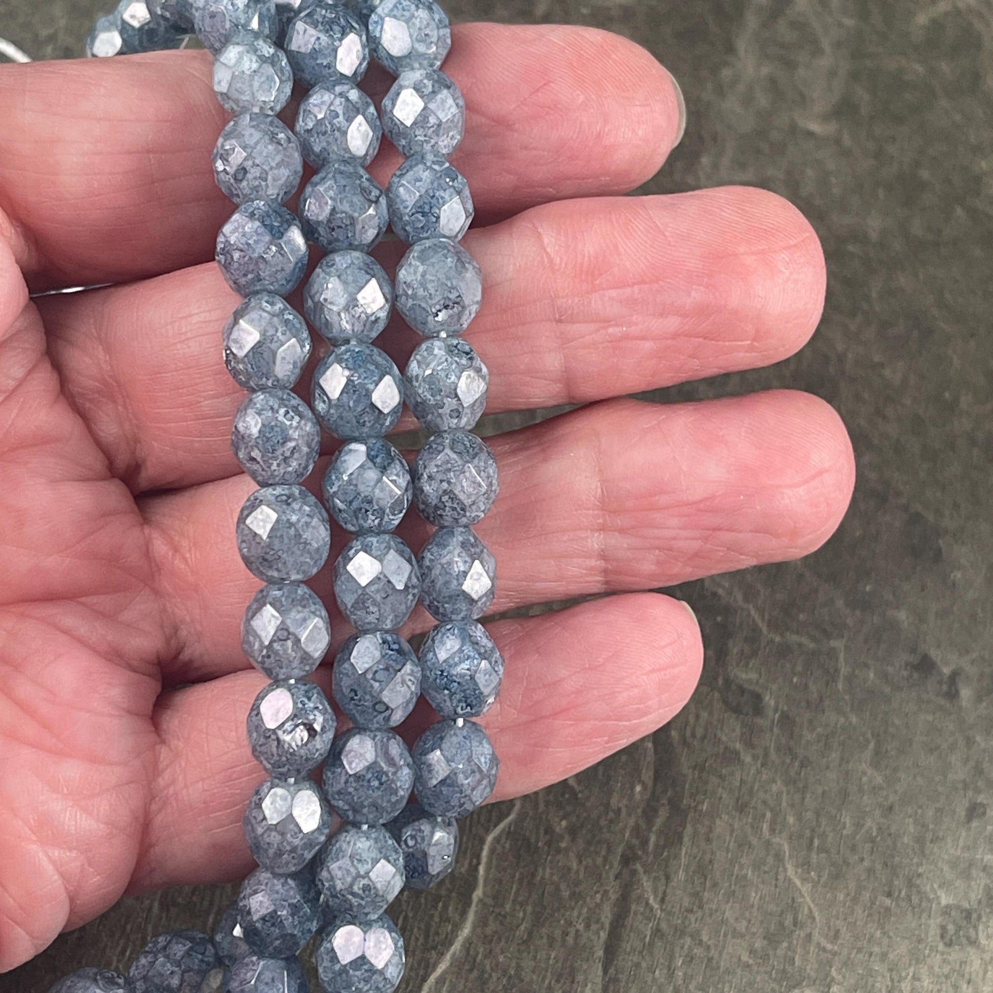 8mm Denim Blue Faceted Czech Glass Beads, Stone Blue Finish with Luster (FP8/SM-64464) * Qty. 25