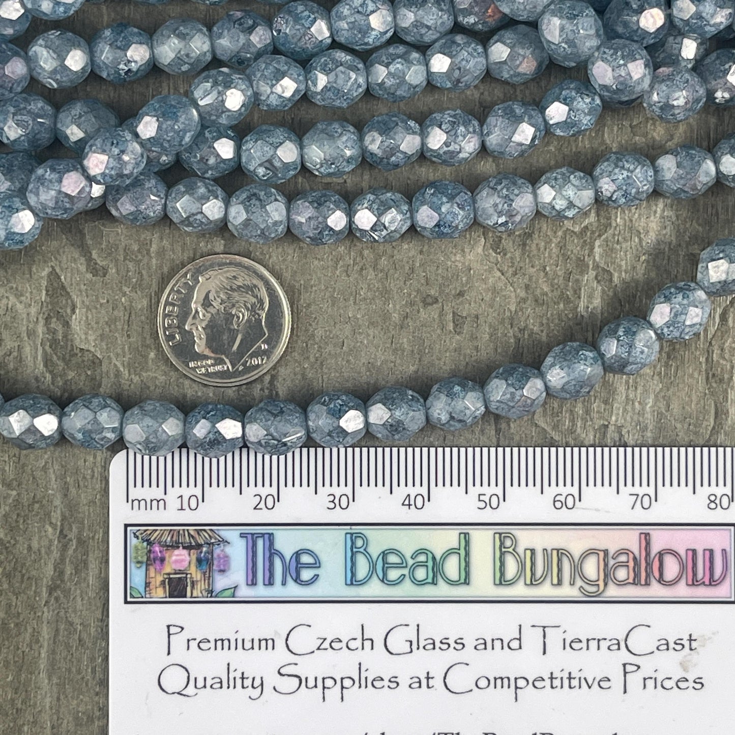 8mm Denim Blue Faceted Czech Glass Beads, Stone Blue Finish with Luster (FP8/SM-64464) * Qty. 25