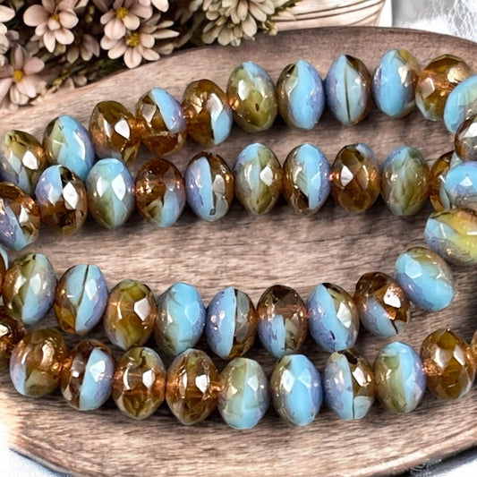 Root Beer Brown and Cornflower Blue Czech Glass Beads, 5x3mm Brown and Blue Picasso Faceted Rondelles (R5/N-1030) * Qty. 30