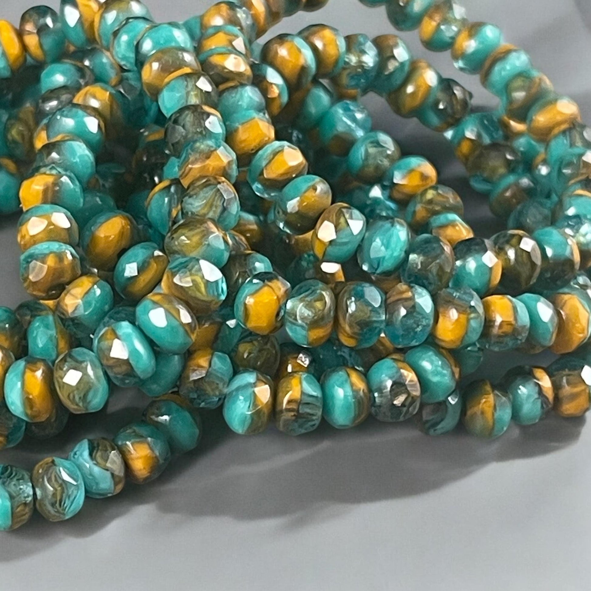 Turquoise Green, Aqua and Mustard Orange Czech Glass Beads, 5x3mm Faceted Rondelle (R5/RJ-2706) * Qty. 30