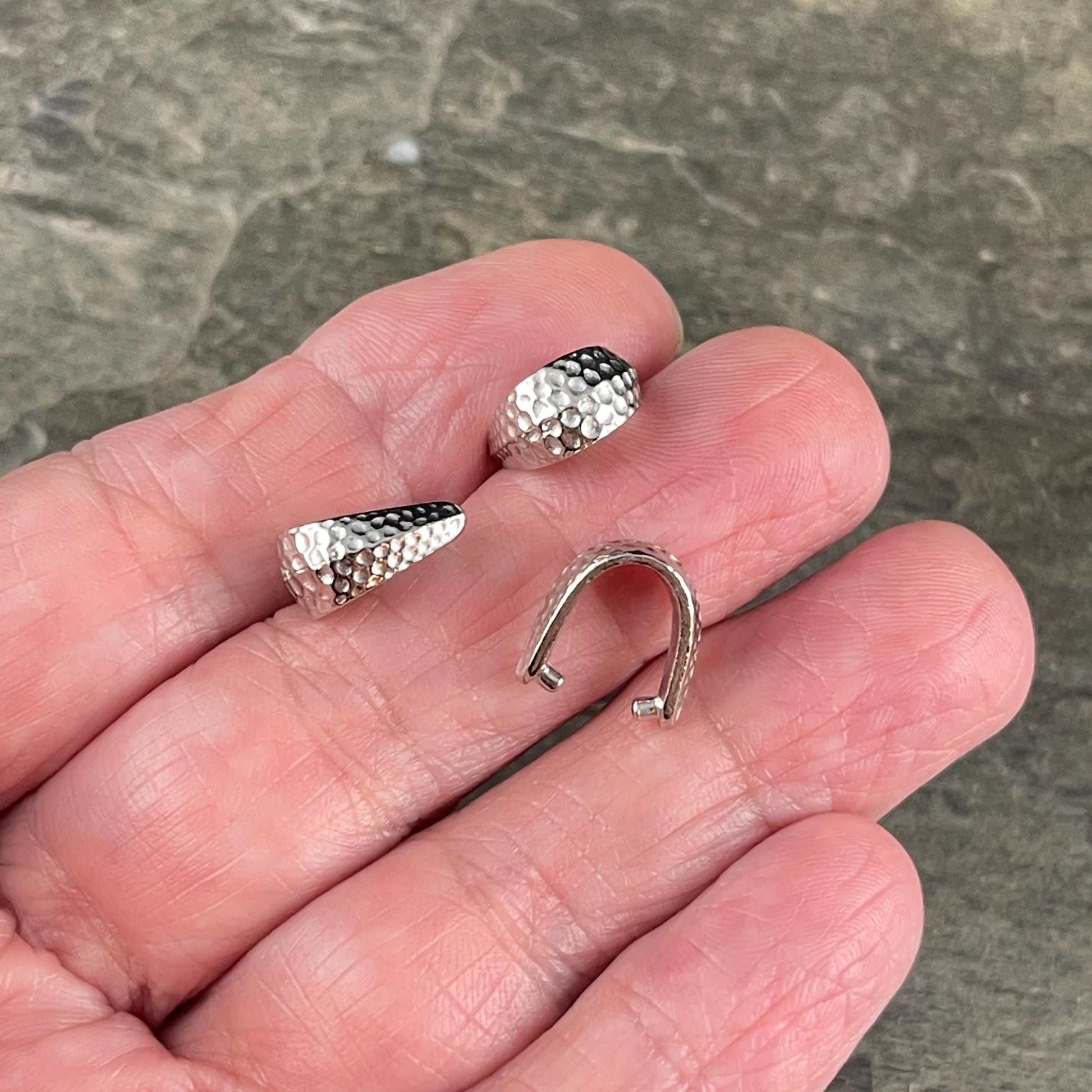 TierraCast 11mm Hammered Pinch Bail, White Bronze Plated (PF/875-28) * Qty. 4