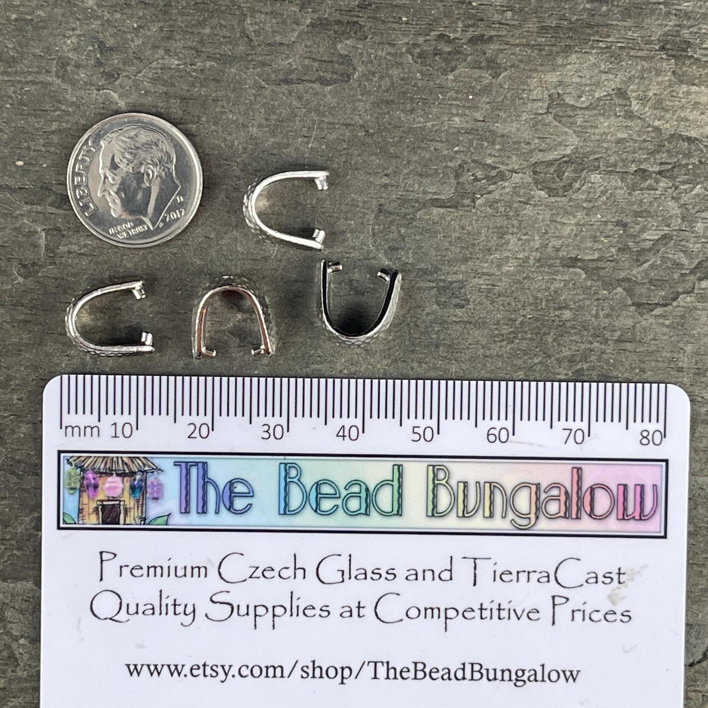 TierraCast White Bronze Pinch Bail, 11mm Hammered Silver Pinch Bail (PF/875-28) * Qty. 4