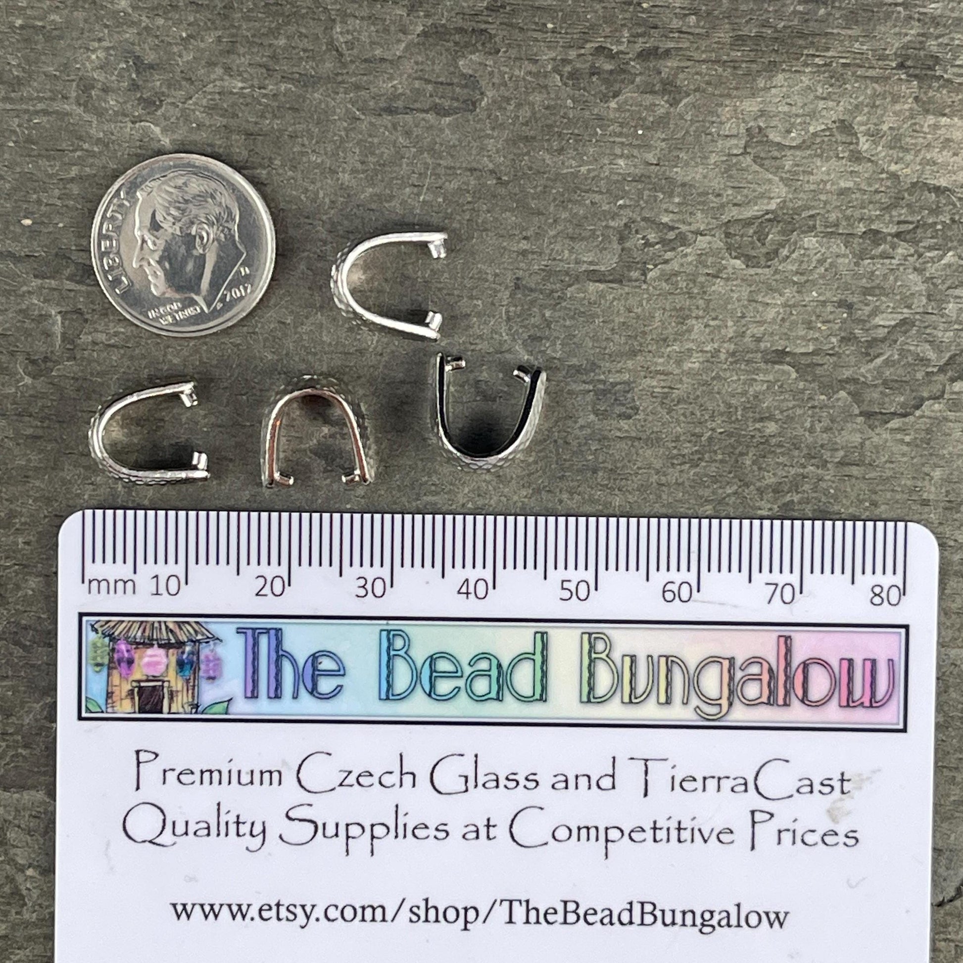 TierraCast White Bronze Pinch Bail, 11mm Hammered Silver Pinch Bail (PF/875-28) * Qty. 4