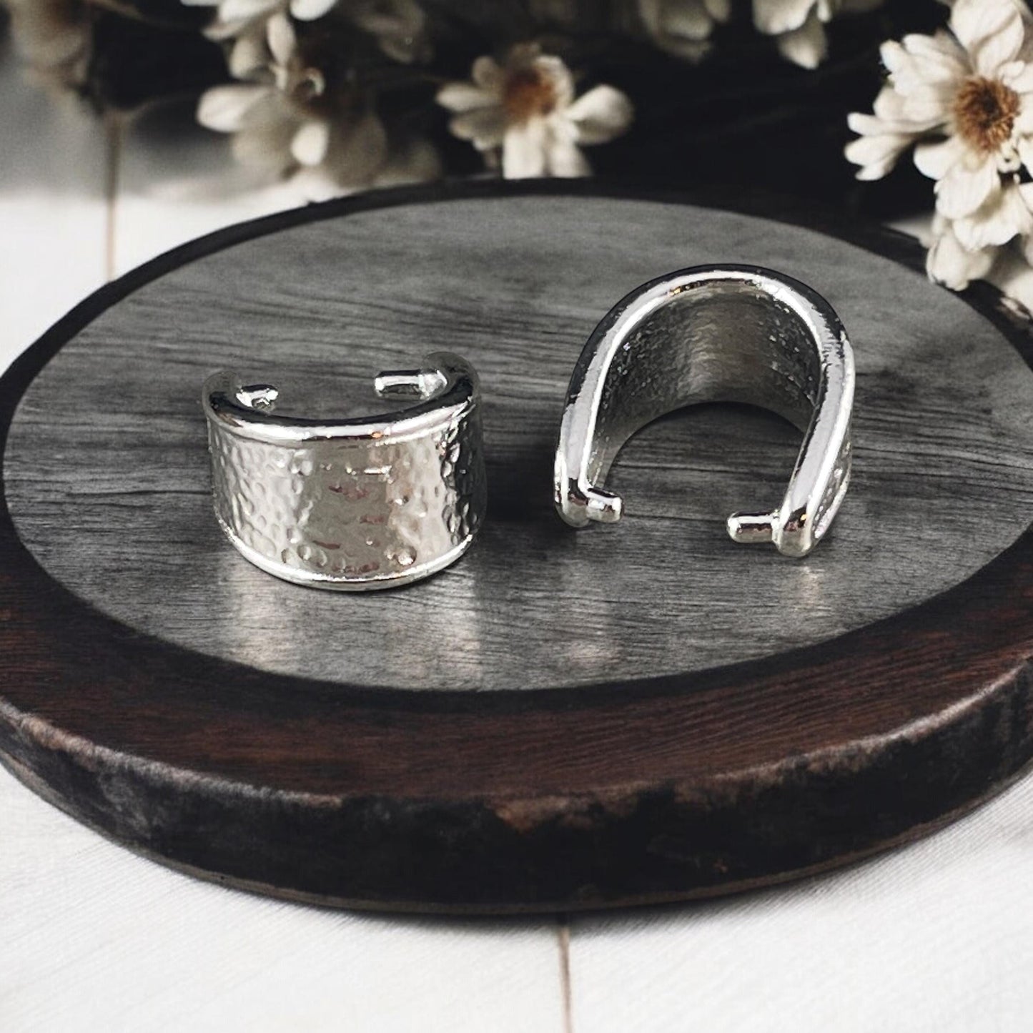 TierraCast Silver Large 15mm Hammertone Bail, White Bronze Plated Pinch Bail (PF/928-28) * Qty. 2