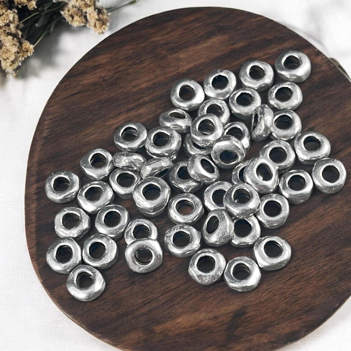 TierraCast Large Hole Heishi Nugget, 4.5mm Nugget Rondelle, Antiqued Pewter Nugget Spacer, Organic Spacer Bead (PF/408-04) * Qty. 30