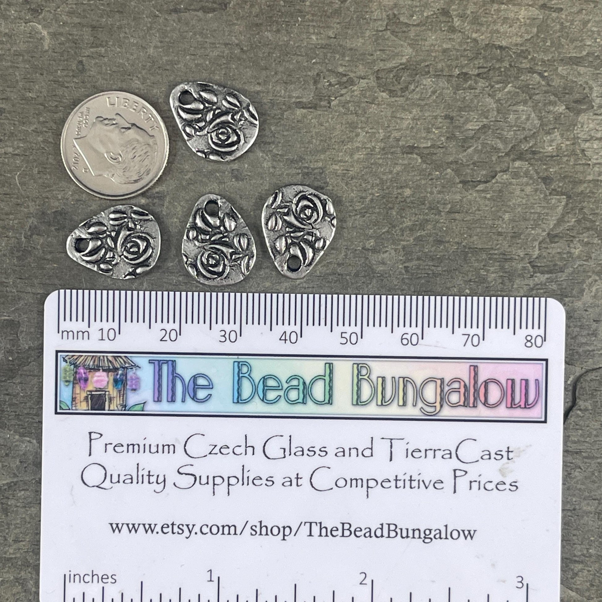 TierraCast Dulce Vida Collection, Antiqued Pewter Floral Theme Double Sided Teardrop Charms (PF/581-04) * Qty. 4