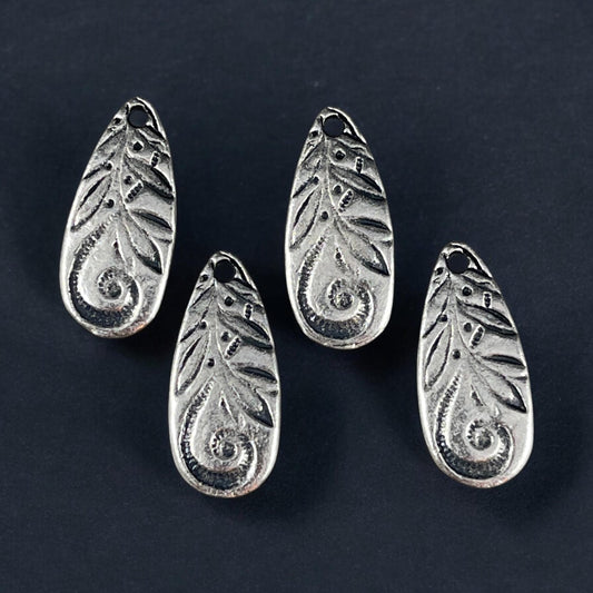 TierraCast Jardin Long Teardrop Charm, Dulce Vida Collection, Antiqued Pewter Finish (PF/583-04) * Qty. 4