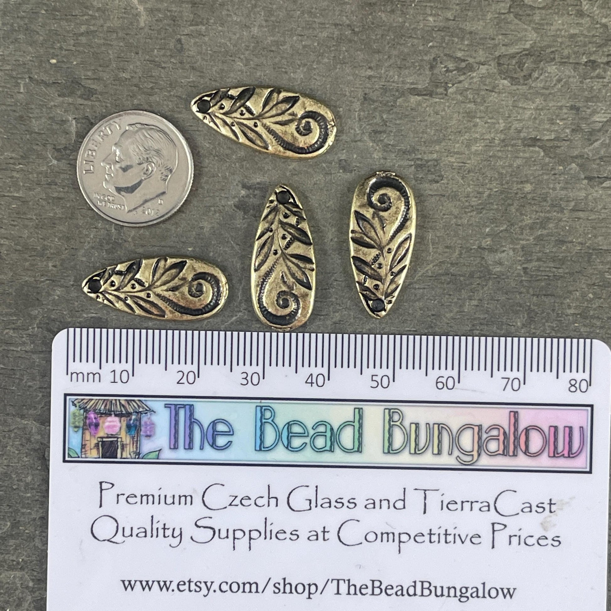 TierraCast Jardin Long Teardrop Charm, Dulce Vida Collection, Antiqued Brass Finish (PF/583-57) * Qty. 4