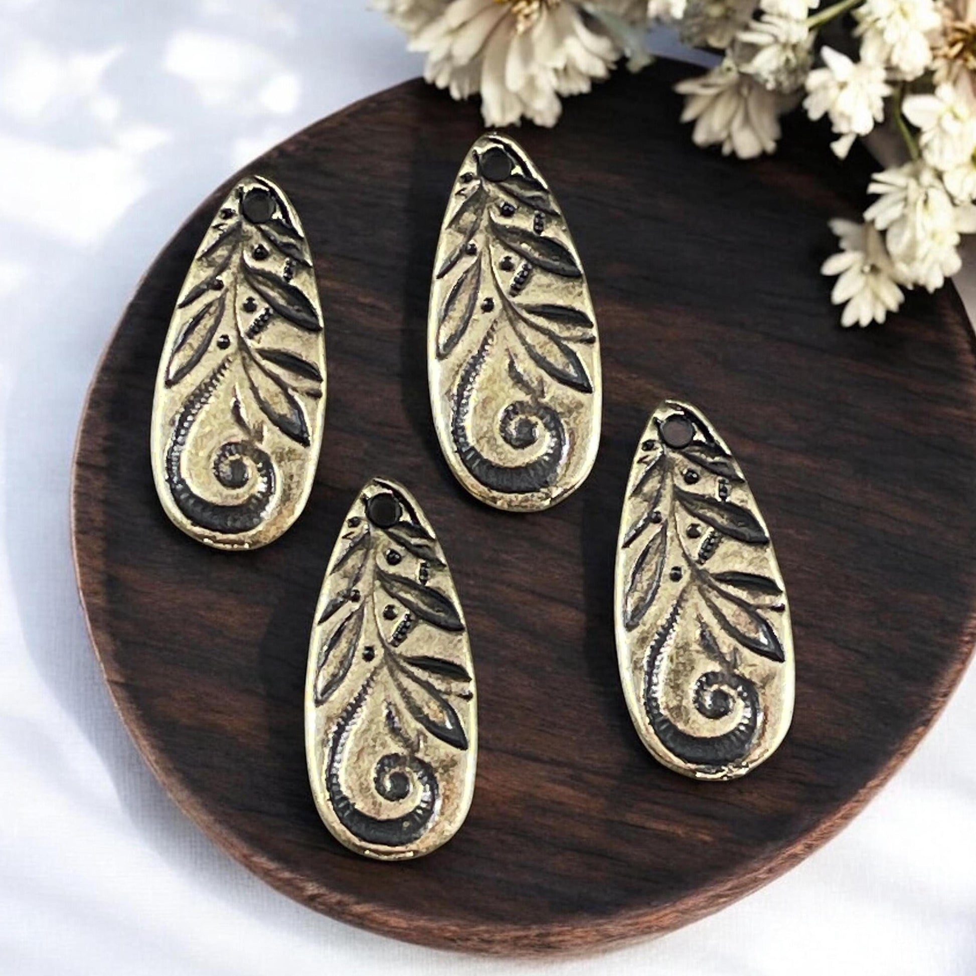 TierraCast Jardin Long Teardrop Charm, Dulce Vida Collection, Antiqued Brass Finish (PF/583-57) * Qty. 4