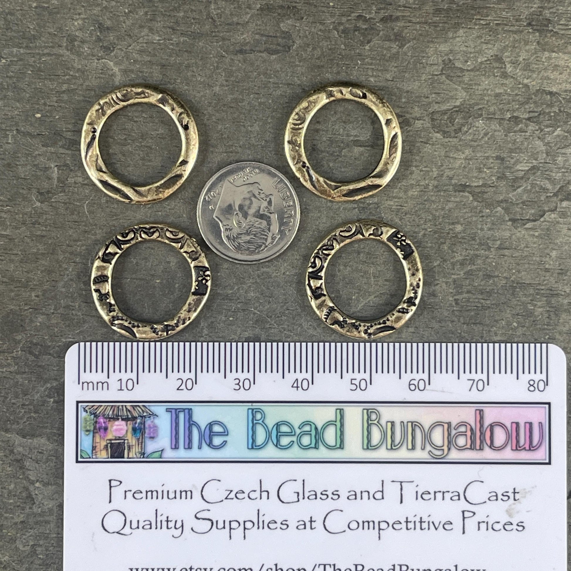 NEW TierraCast Flora 3/4" Linking Ring, 20mm Antiqued Brass Dulce Vida Flora Link (PF/701-57) * Qty. 4
