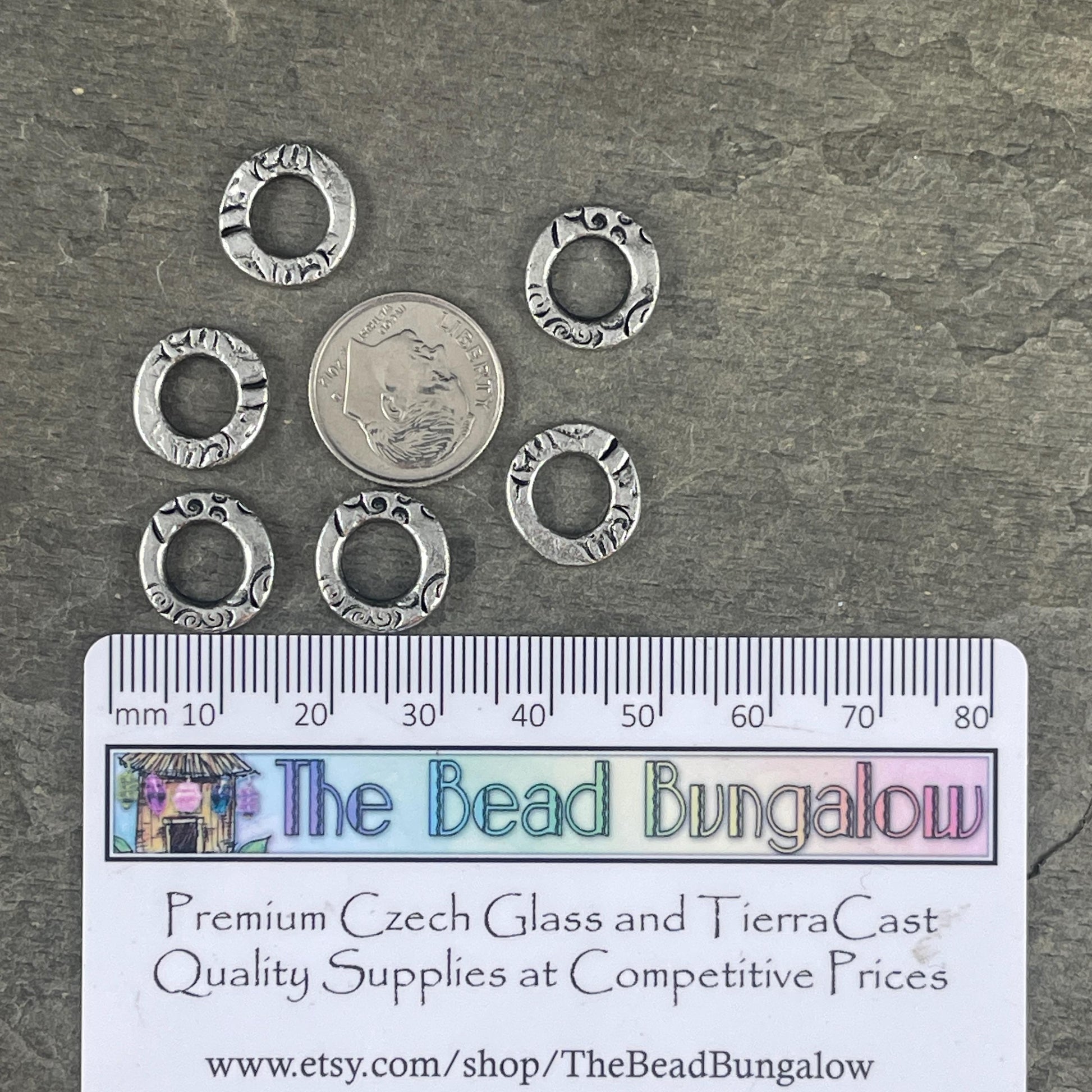 NEW TierraCast Flora Linking Ring, 13mm Small Round Link, Dulce Vida Antiqued Pewter Organic Ring (PF/699-04) * Qty. 6