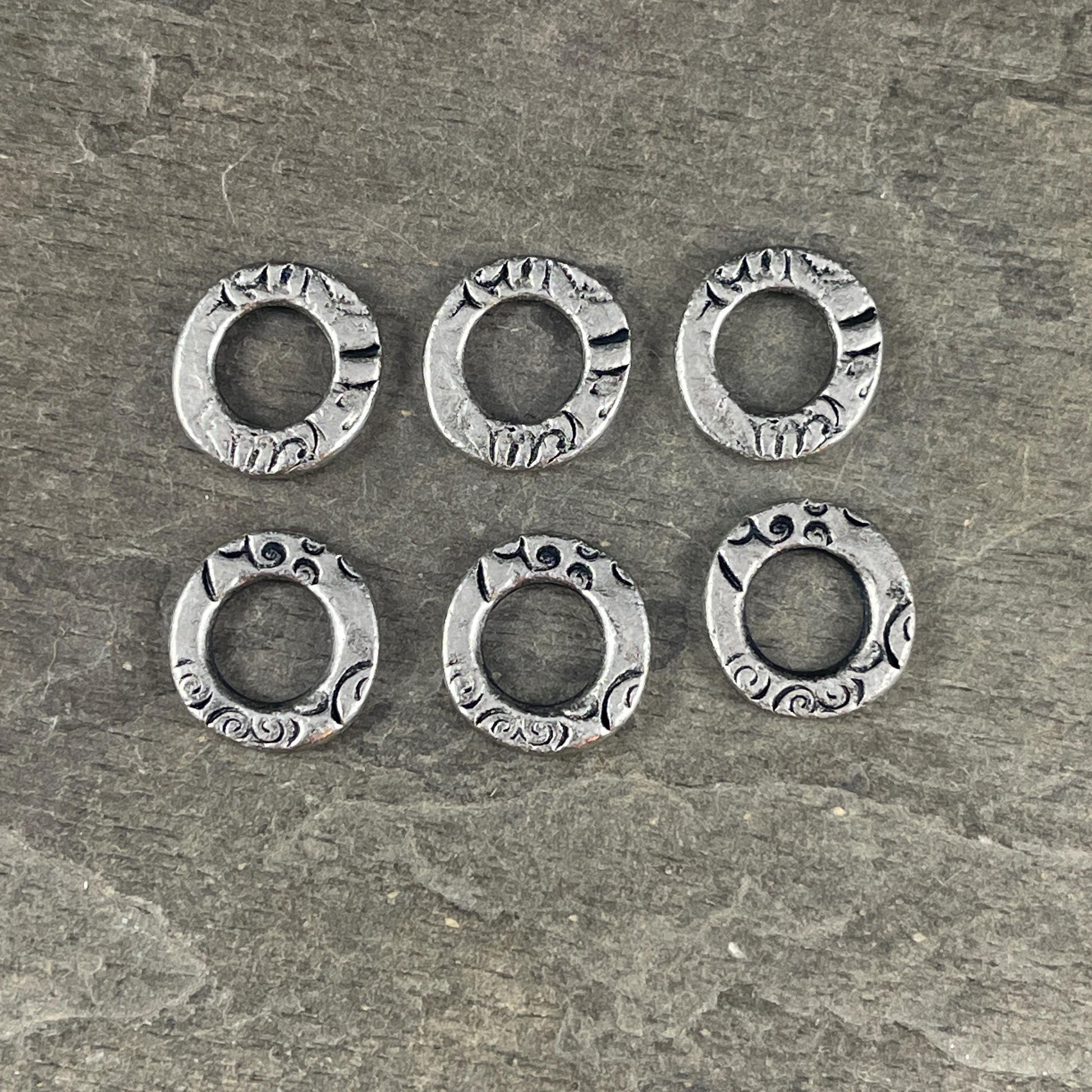 NEW TierraCast Flora Linking Ring, 13mm Small Round Link, Dulce Vida Antiqued Pewter Organic Ring (PF/699-04) * Qty. 6