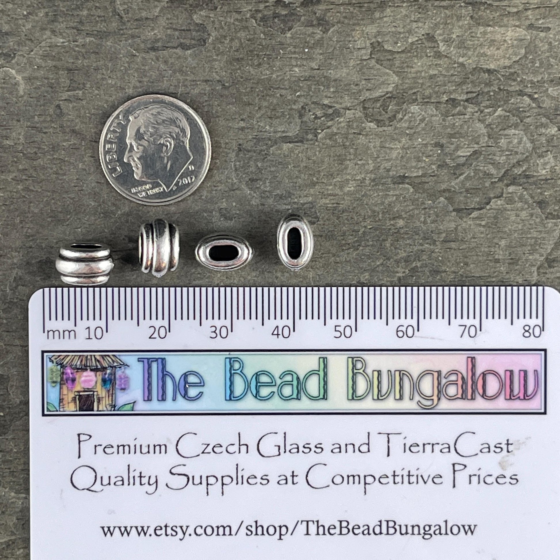 NEW TierraCast Large Hole Beads, Antiqued Silver 4x2mm Deco Barrel Bead, Crimpable for Leather or Cord (PF/883-87) * Qty. 6