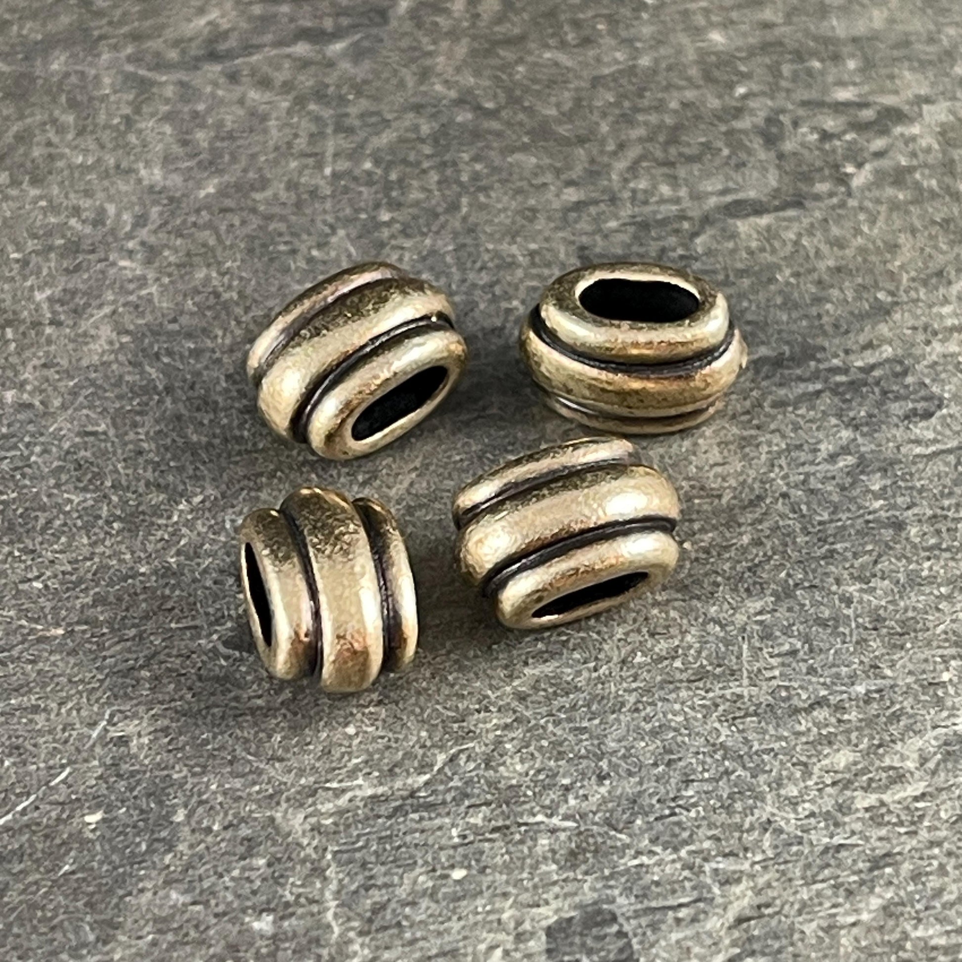 NEW TierraCast Large Hole Beads, Antiqued Brass 4x2mm Deco Barrel Bead, Crimpable for Leather or Cord (PF/883-87) * Qty. 6