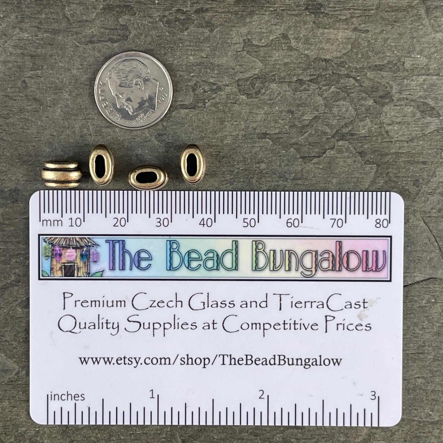 NEW TierraCast Large Hole Beads, Antiqued Brass 4x2mm Deco Barrel Bead, Crimpable for Leather or Cord (PF/883-87) * Qty. 6