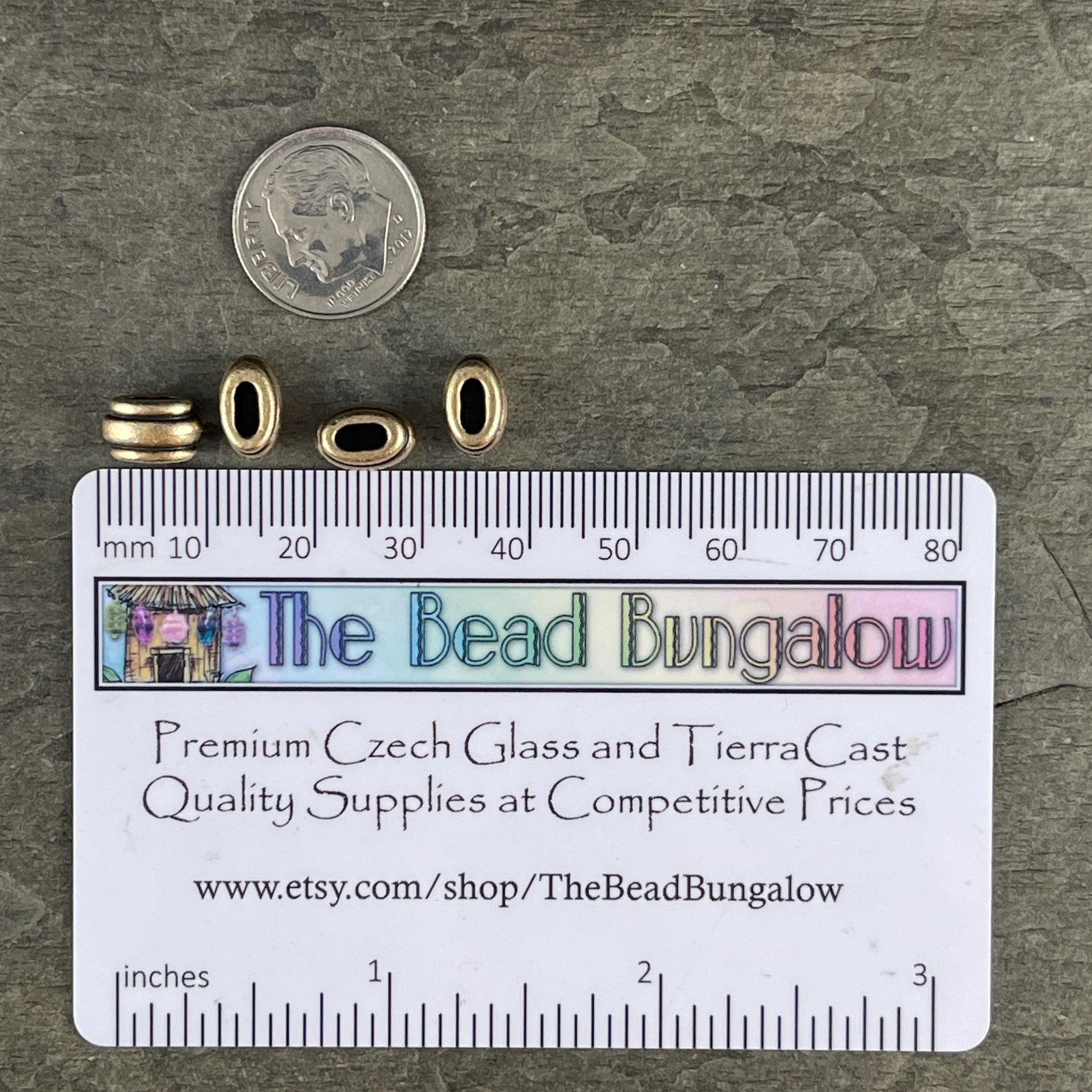 NEW TierraCast Large Hole Beads, Antiqued Brass 4x2mm Deco Barrel Bead, Crimpable for Leather or Cord (PF/883-87) * Qty. 6