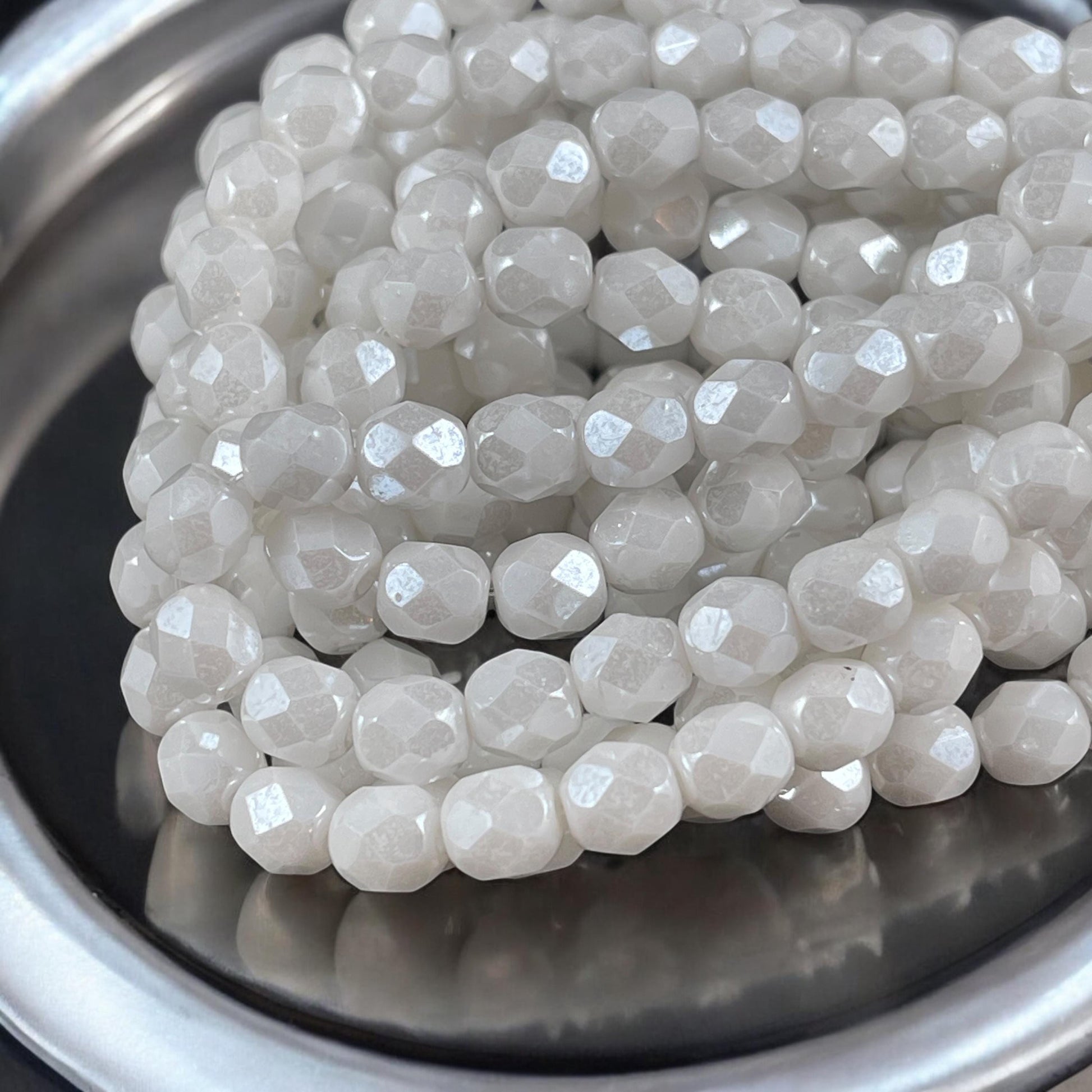Czech Glass Beads - 6mm Faceted Round Bead, White with Luster Finish (FP6/N-160) * Qty 25