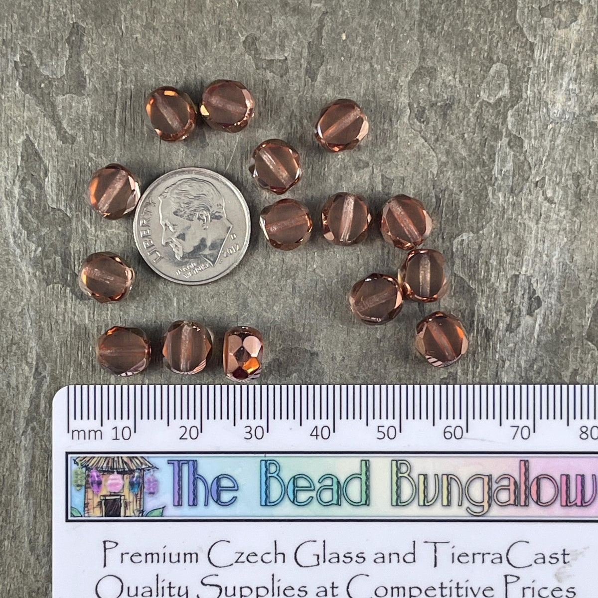 Transparent Salmon Pink and Copper 8mm Table Cut Beads, Czech Glass Faceted Oval Bead (FAS/N-1262) * Qty. 15
