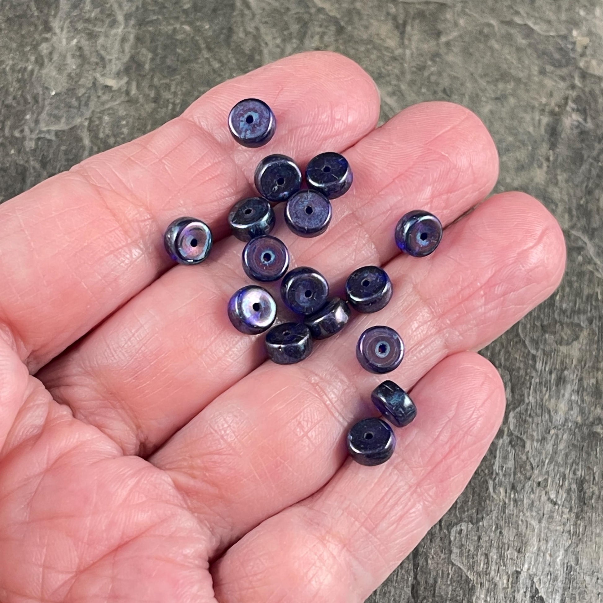 6mm Dark Blue Heishi Rondelle, Czech Glass Beads, Sapphire with Mother of Pearl Finish (HSH/N-0323) * 50 Beads