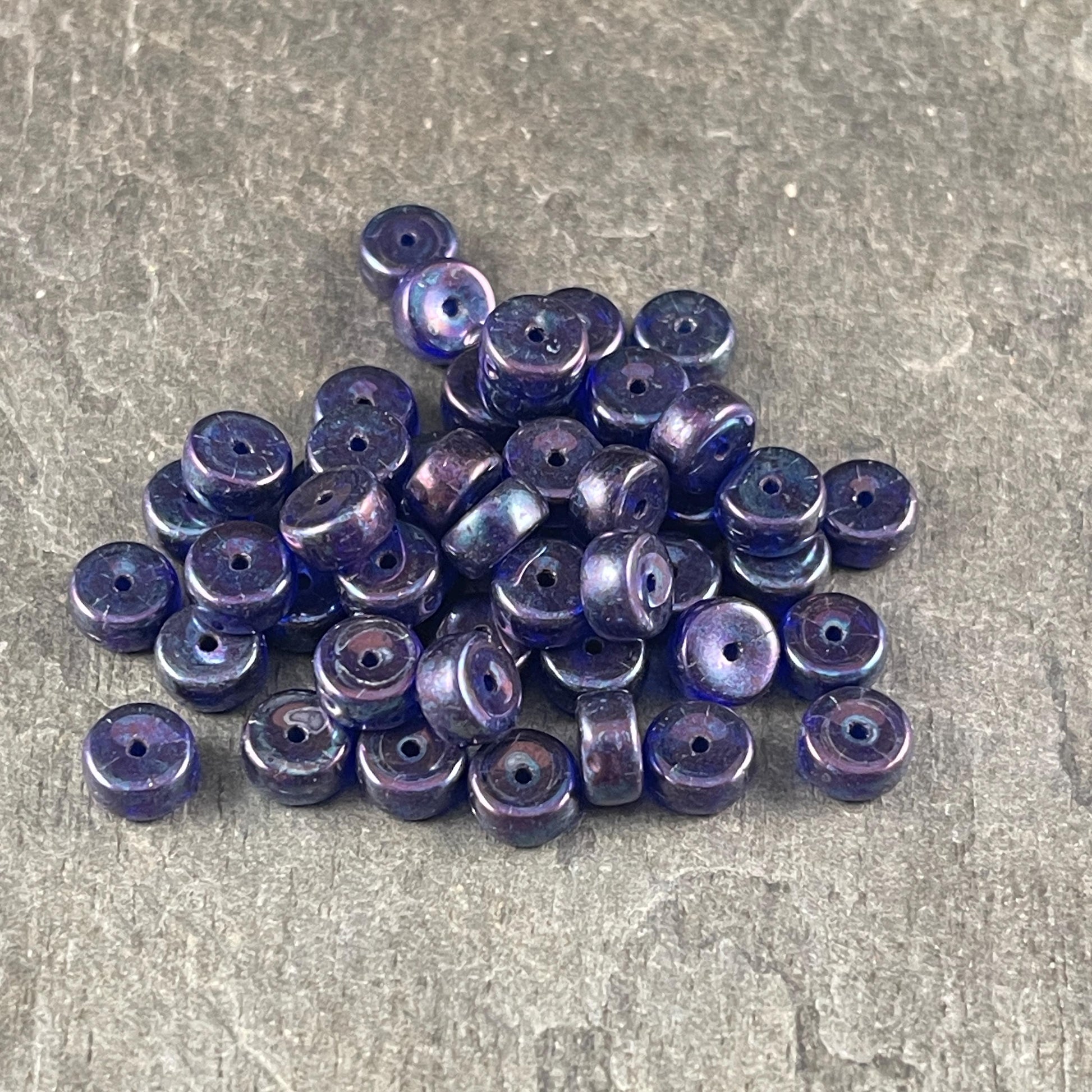 6mm Dark Blue Heishi Rondelle, Czech Glass Beads, Sapphire with Mother of Pearl Finish (HSH/N-0323) * 50 Beads