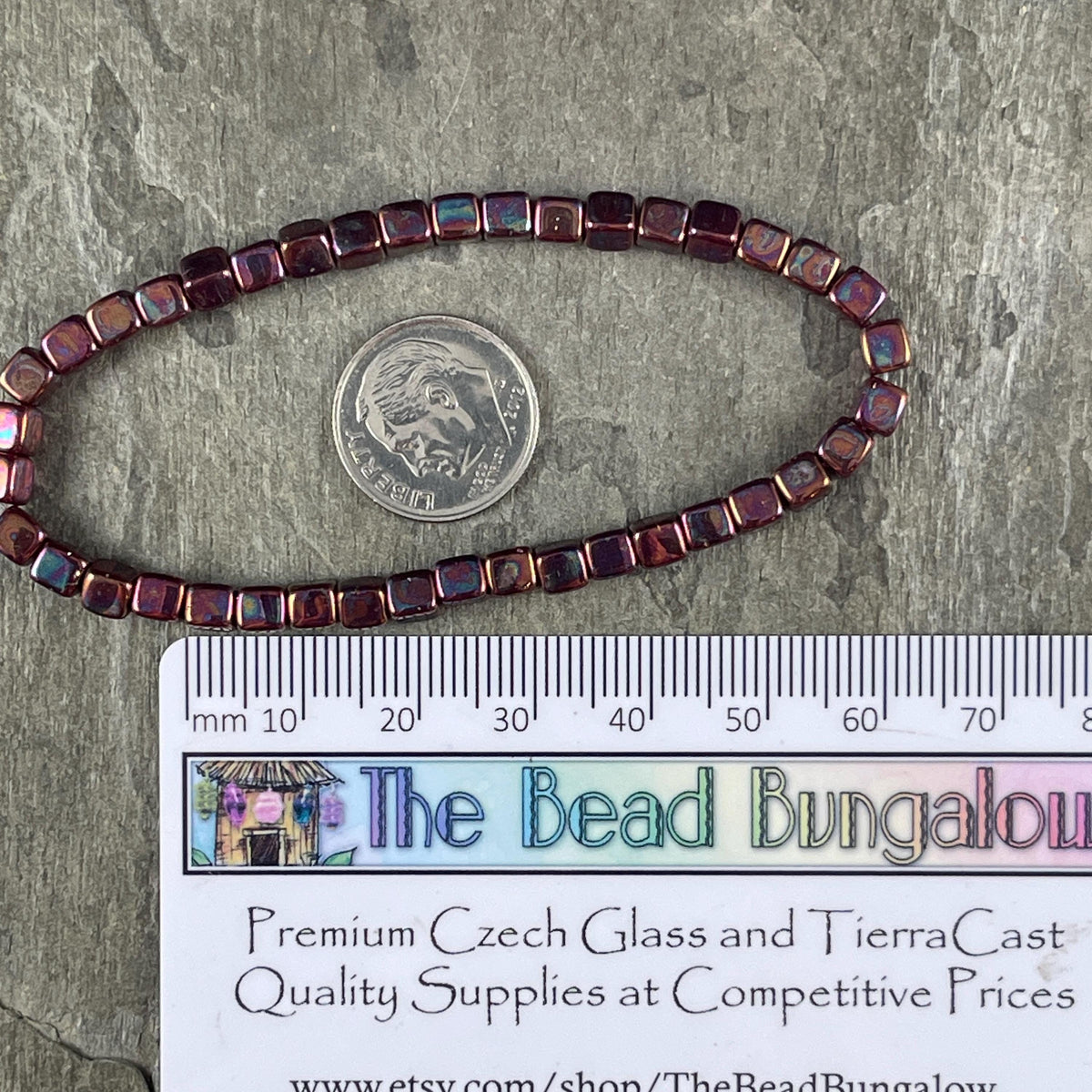 Czech Glass Beads - 4mm Cube Beads, Metallic Rust with Purple Iridescent Finish (CUB/N-0957) * Qty. 40