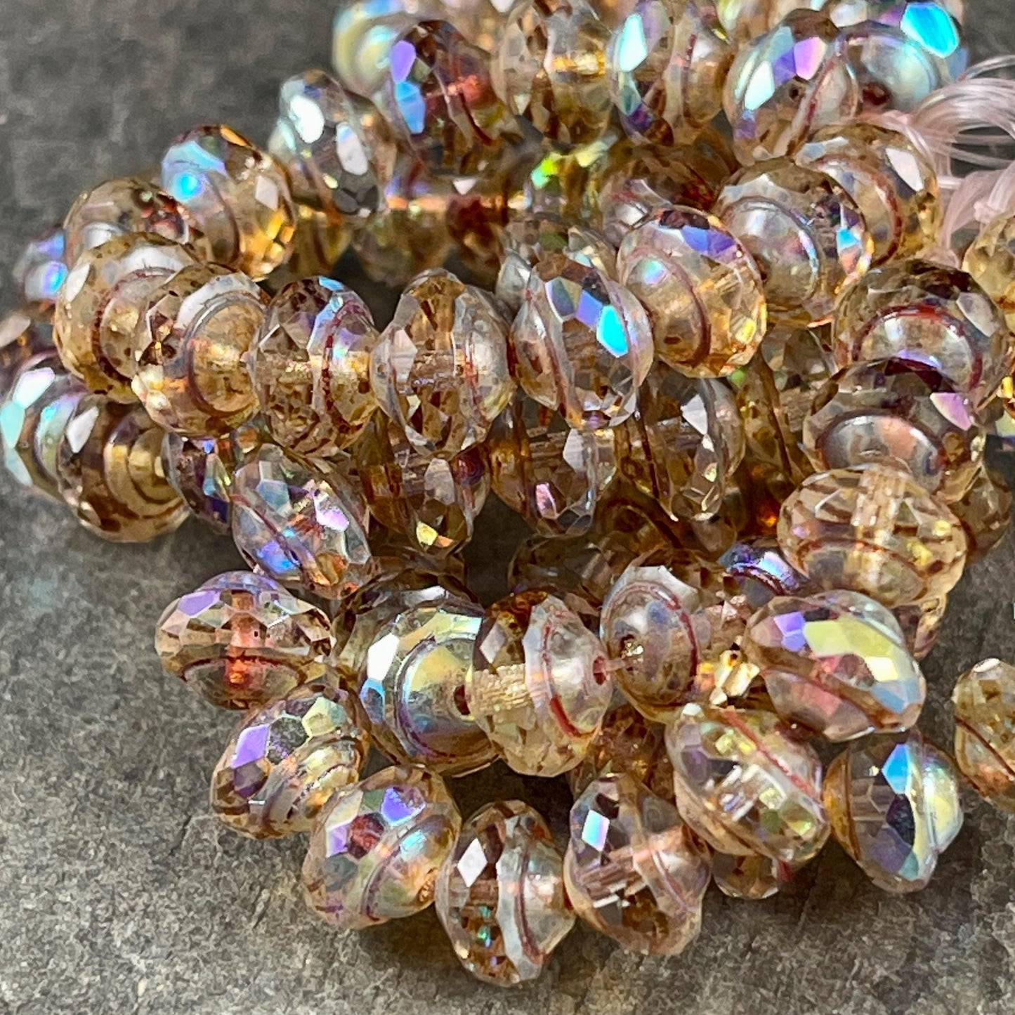 Golden Transparent 8x6mm Bicone, Czech Glass Beads, Transparent Picasso with AB Finish (SAT/N-0713) * Qty. 15