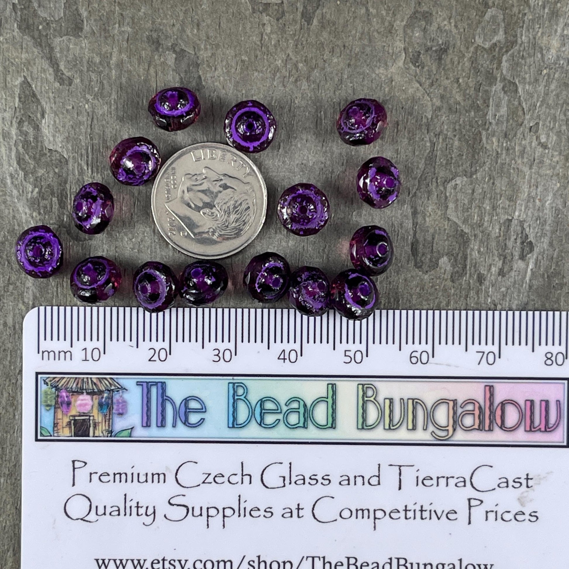 Purple 8x6mm Bicone, Czech Glass Beads, Transparent Purple with Etched Finish and Purple Wash (SAT/N-2068) * Qty. 15