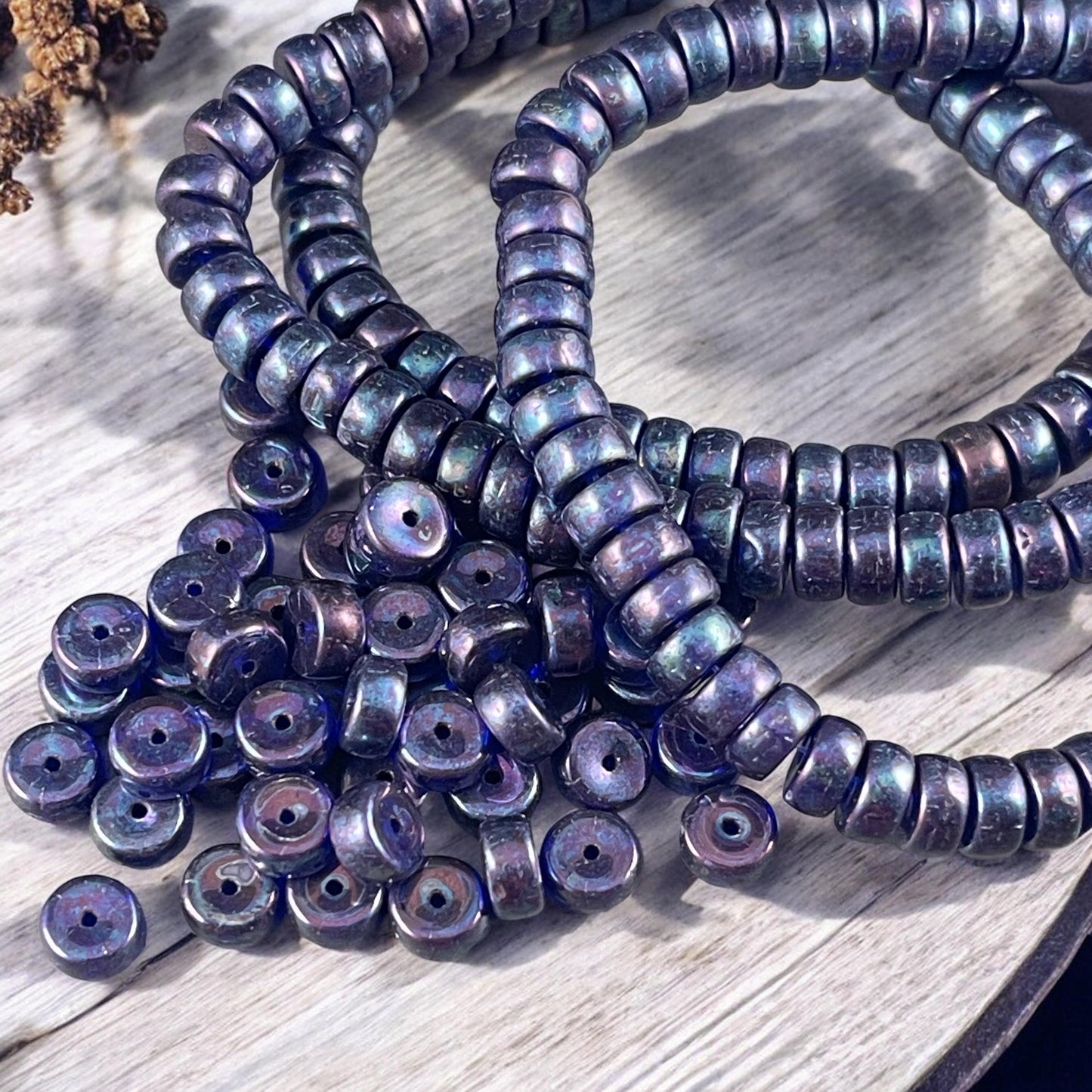 6mm Dark Blue Heishi Rondelle, Czech Glass Beads, Sapphire with Mother of Pearl Finish (HSH/N-0323) * 50 Beads