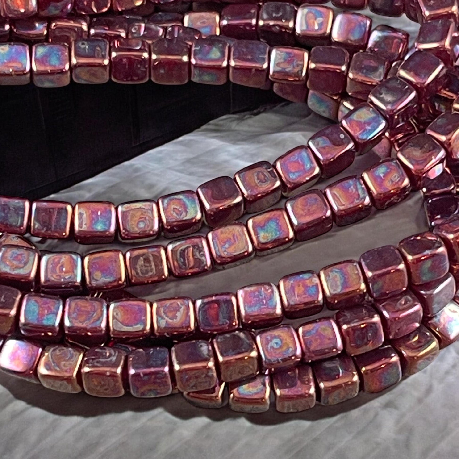 Czech Glass Beads - 4mm Cube Beads, Metallic Rust with Purple Iridescent Finish (CUB/N-0957) * Qty. 40