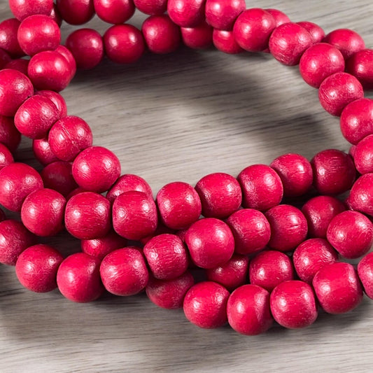 8mm Round Dark Red Wooden Beads, Mala Beads, Lightweight Wooden Beads - Cranberry Red Beads (9464) * 16" Strand